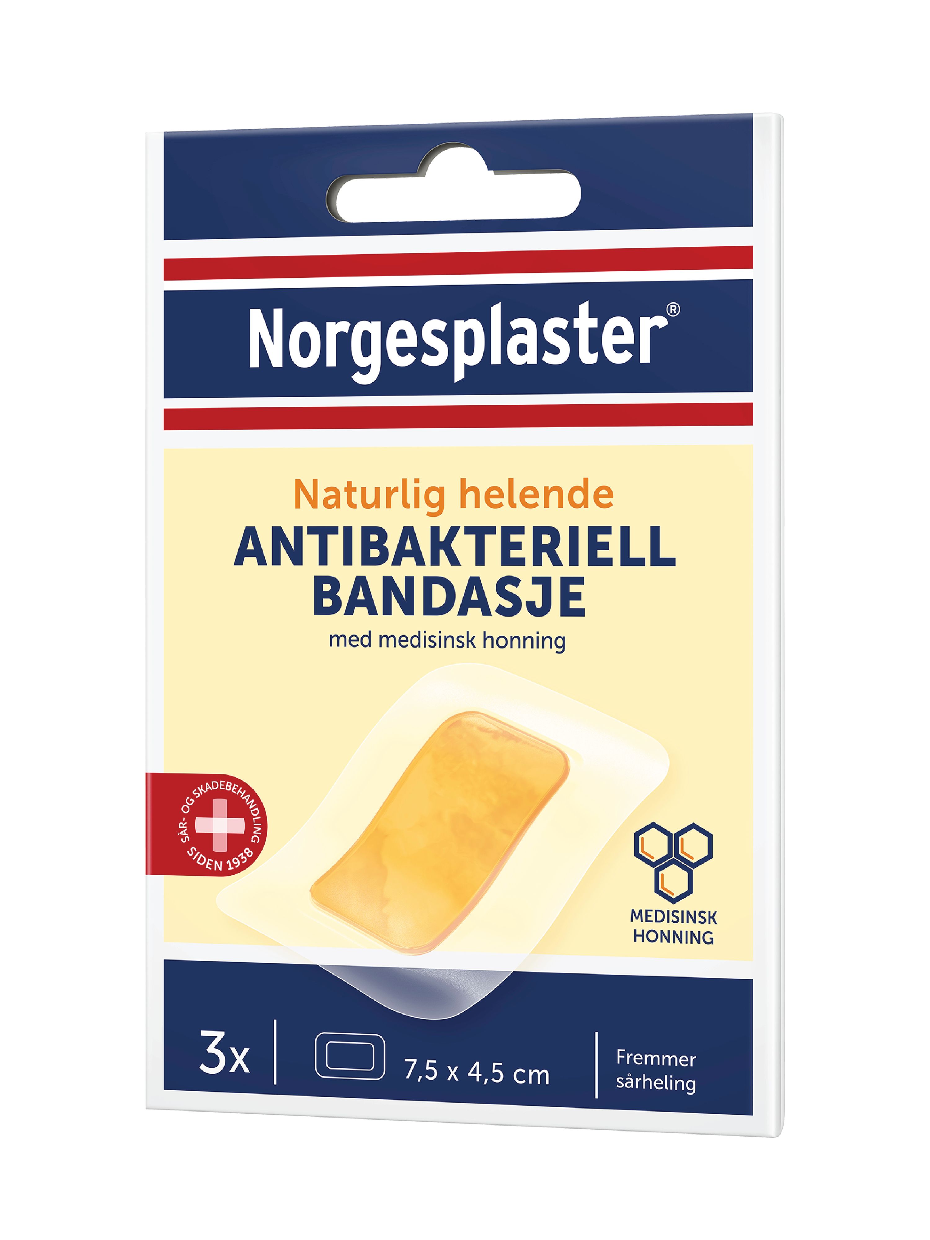 Norgesplaster Antibakteriell Bandasje, 7.5 cm x 4.5 cm, 3 stk.