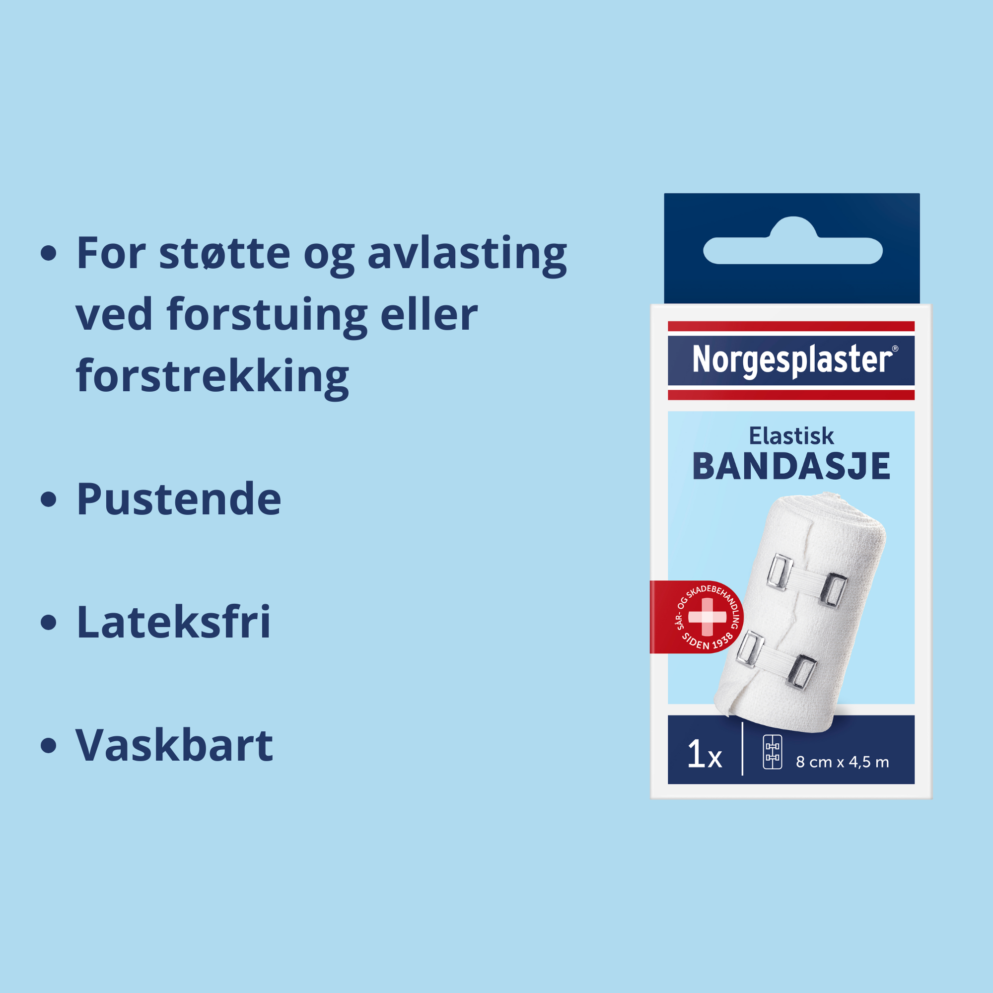 Norgesplaster Elastisk bandasje, 8 cm x 4,5 m, 1 stk.