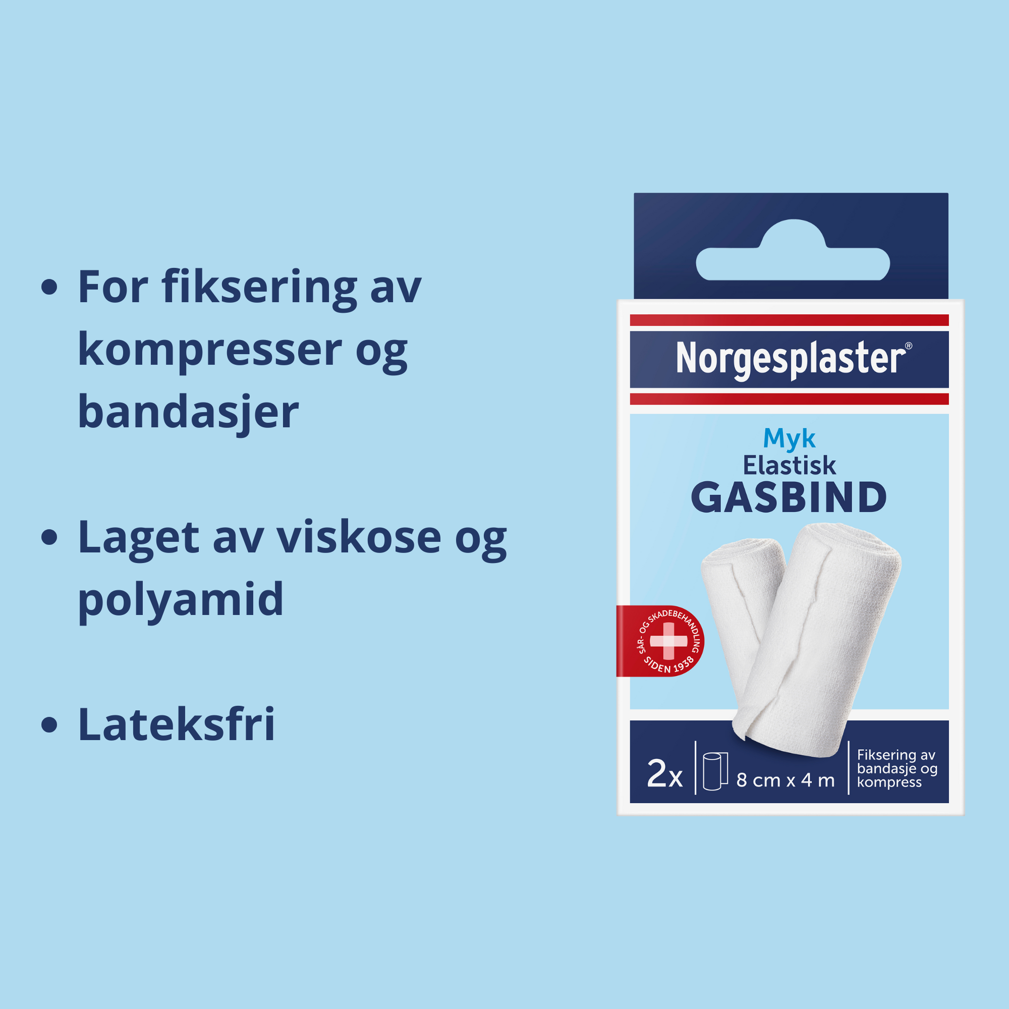Norgesplaster Elastisk gasbind, 8 x 4 cm, 2 stk.
