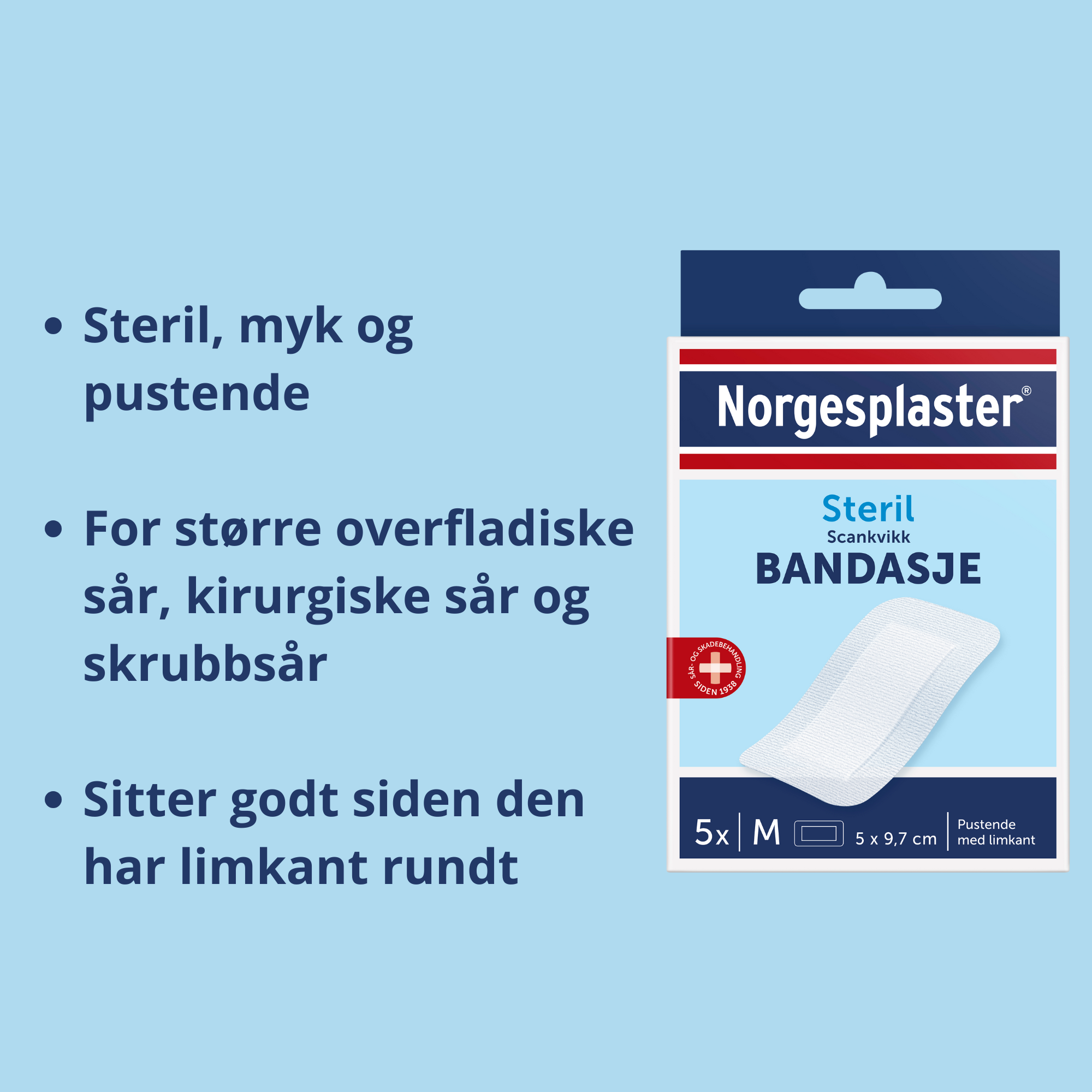 Norgesplaster Scankvikk bandasje, 5.0 cm x 9.7 cm, hvit, 5 stk.