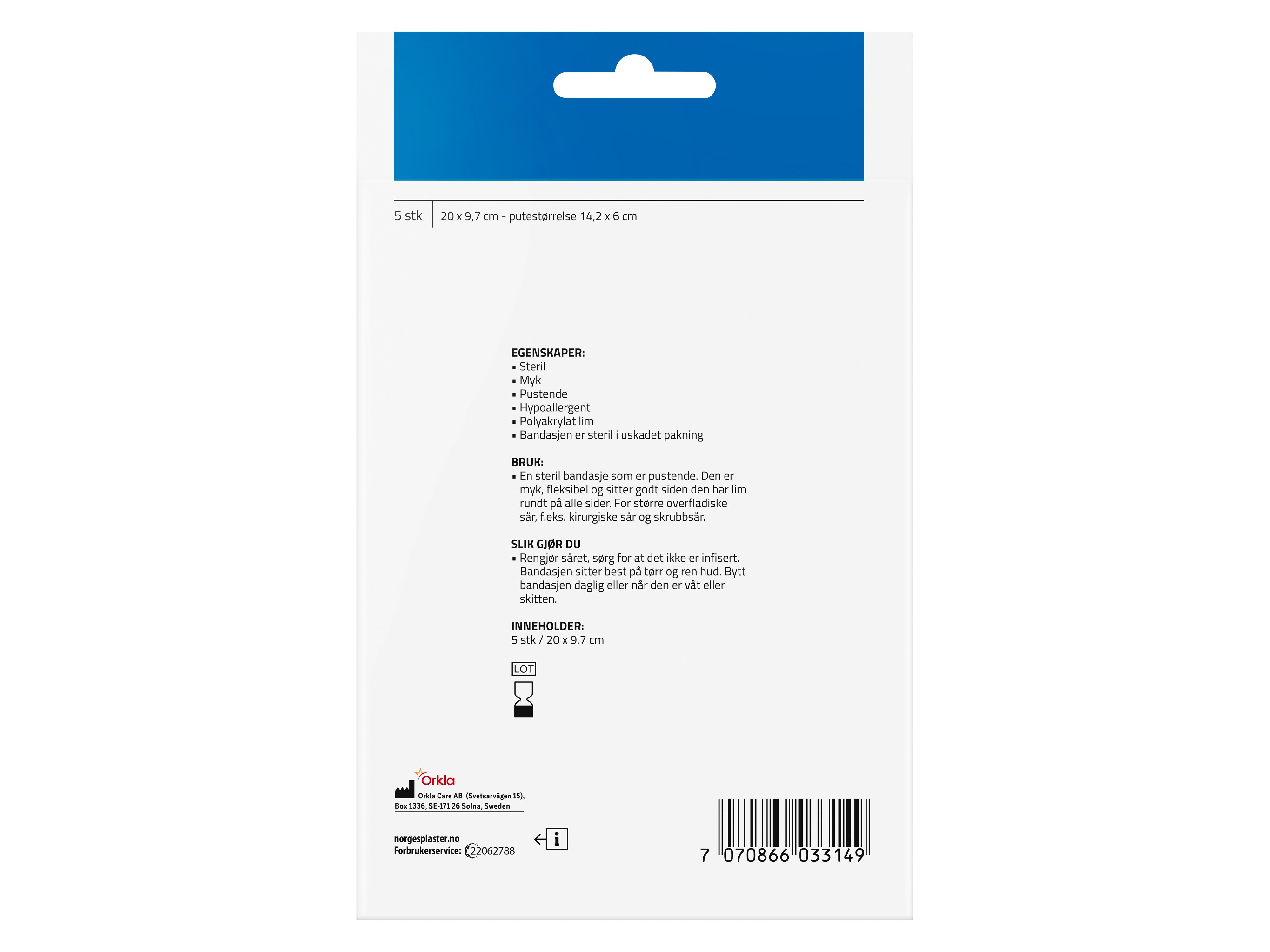 Norgesplaster Scankvikk bandasje, 20x9,7 cm, hvit, 5 stk.