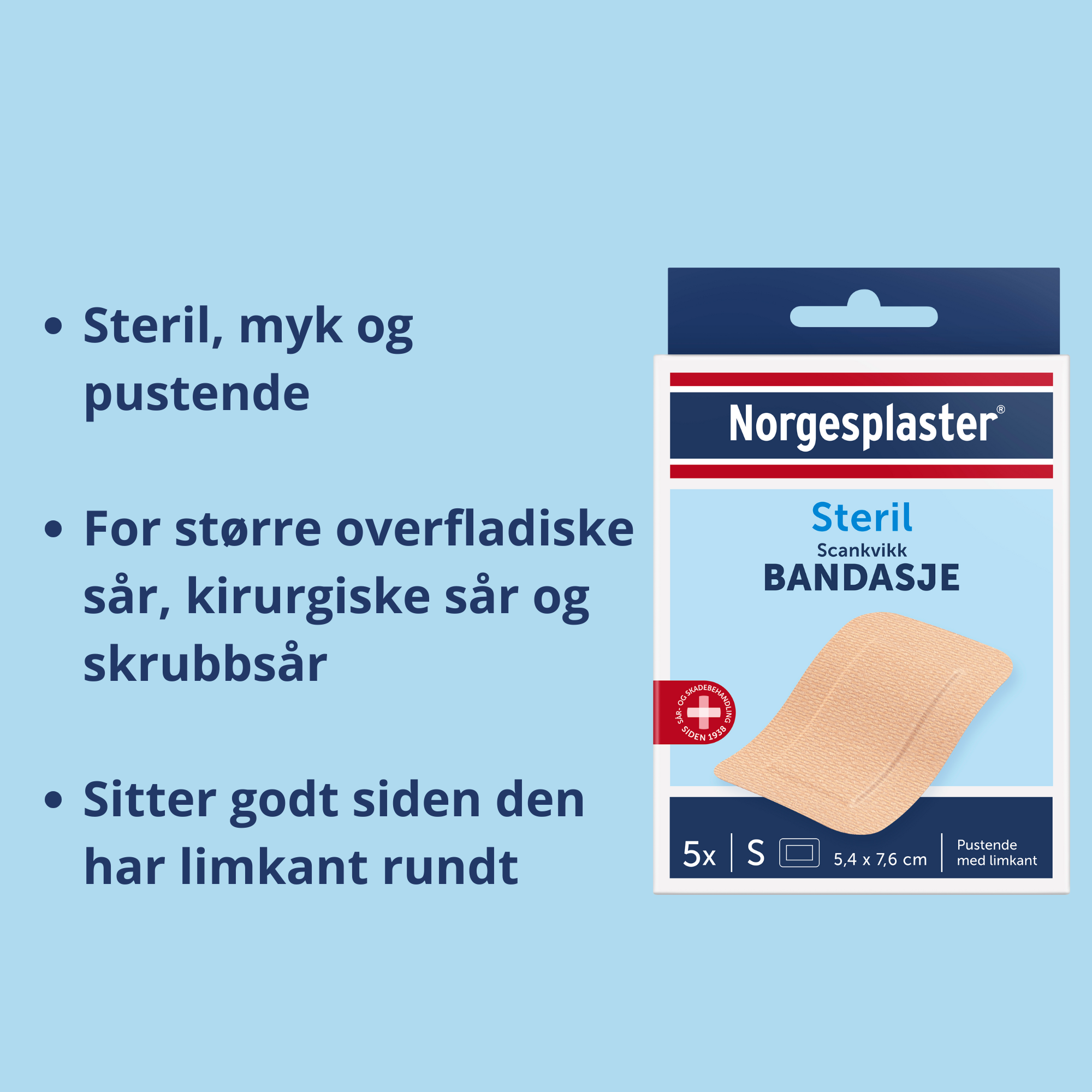 Norgesplaster Scankvikk bandasje, 5.4 cm x 7.6 cm, beige, 5 stk.