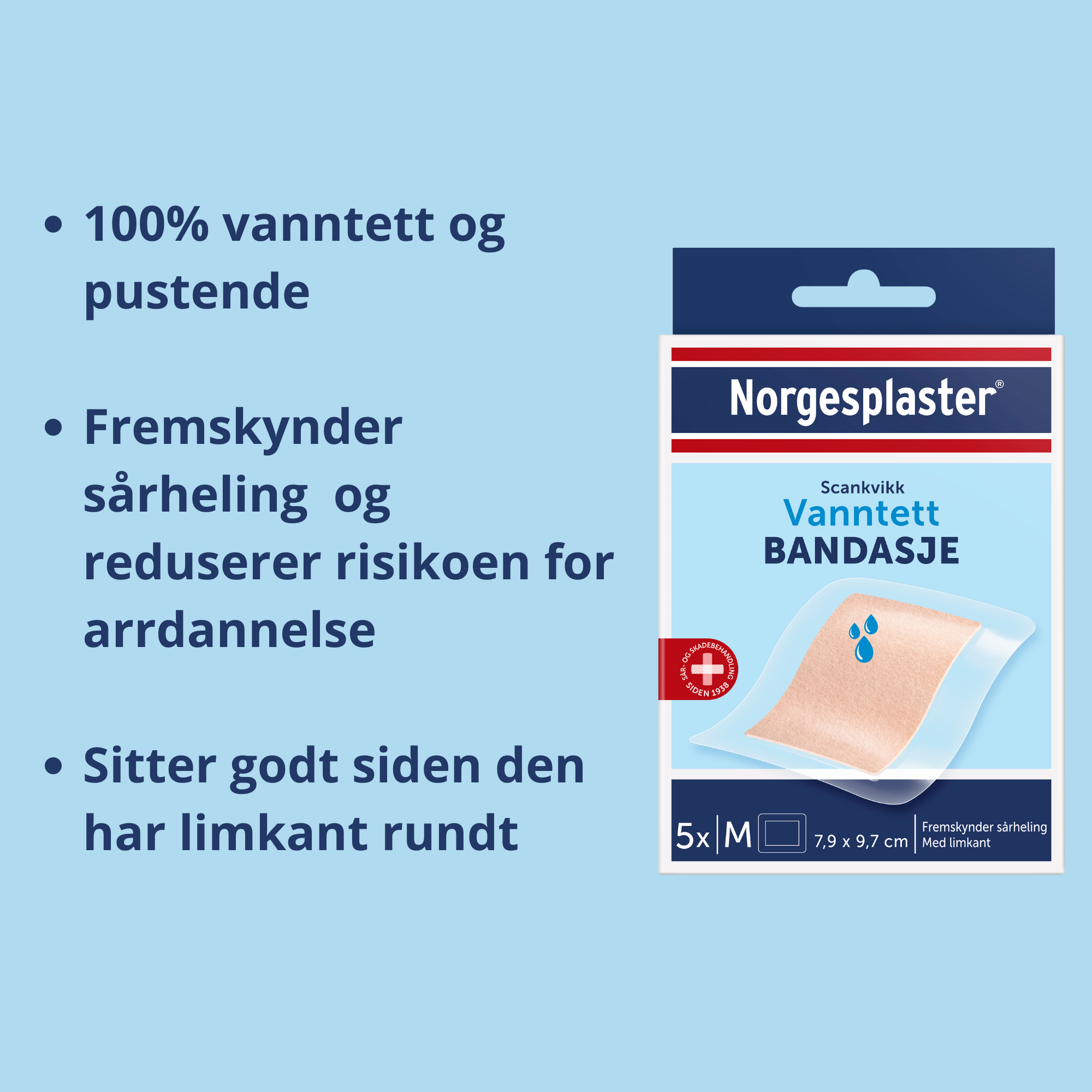 Norgesplaster Scankvikk vanntett bandasje, 7.9 cm x 9.7 cm, 5 stk.