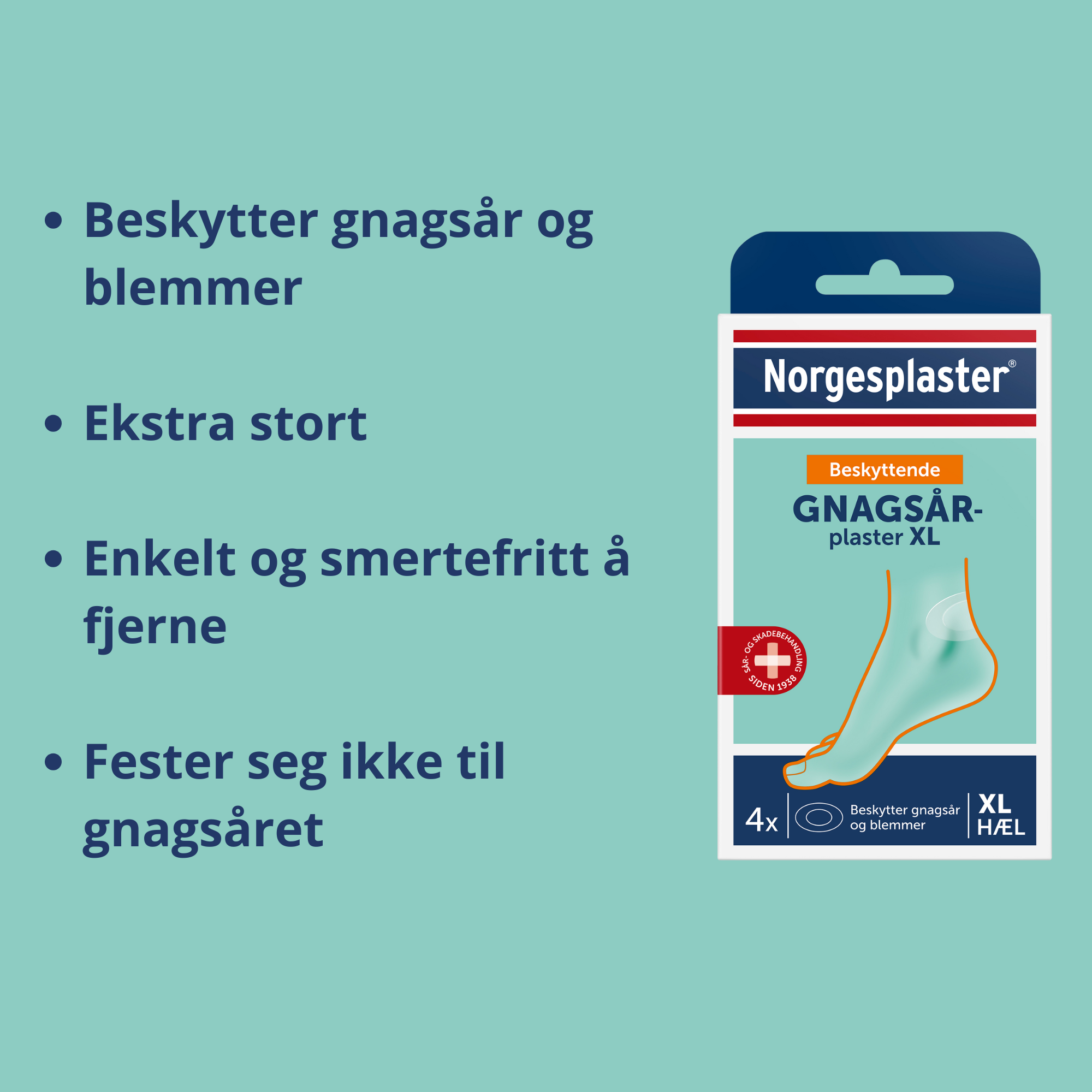 Norgesplaster Beskyttende gnagsårplaster hæl XL, 4 stk.
