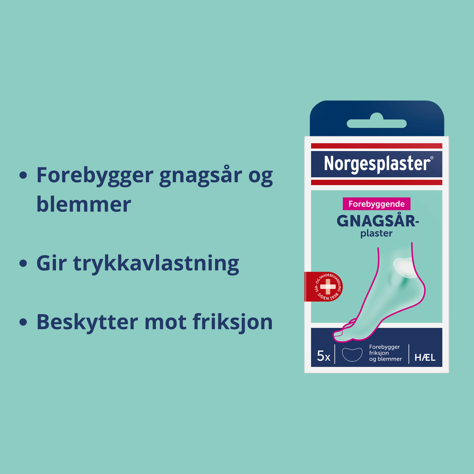 Norgesplaster Forebyggende Gnagsårplaster Hæl, 5 stk.
