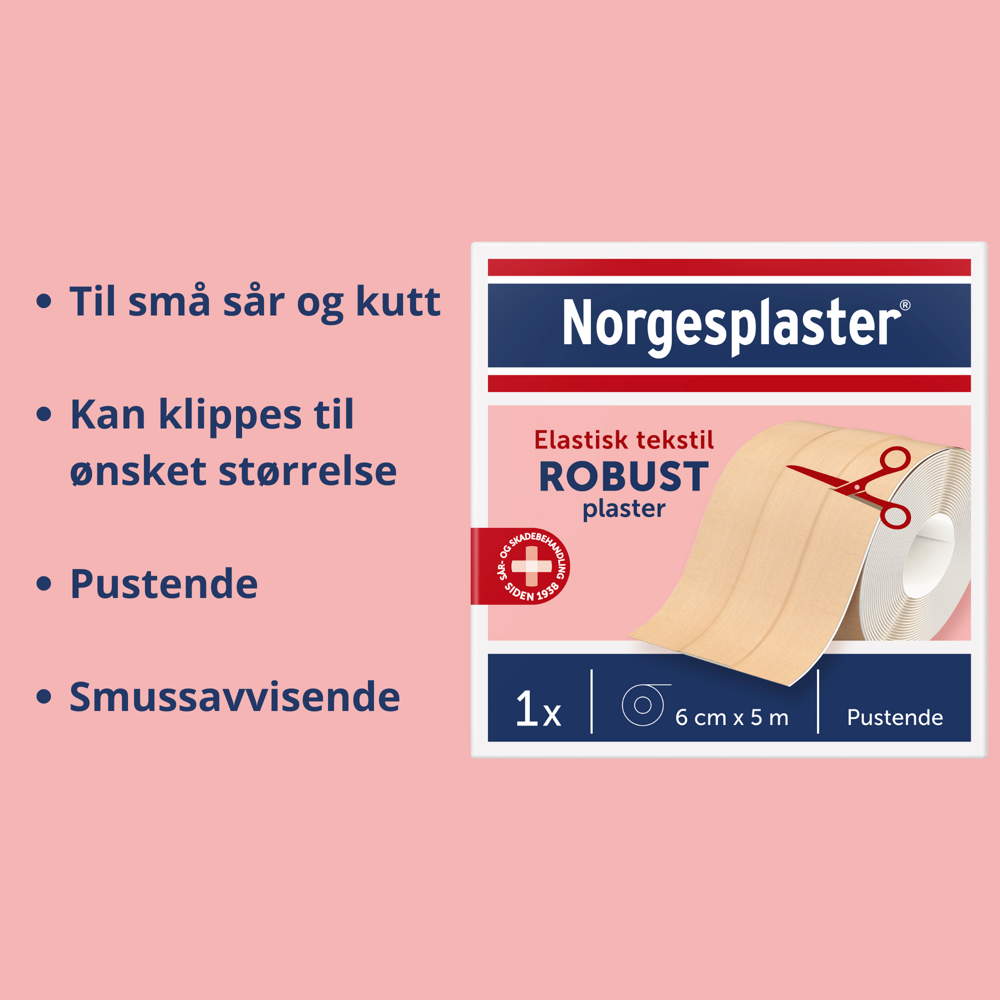 Norgesplaster Robust klippeplaster, 6 cm x 5 m, 1 stk.