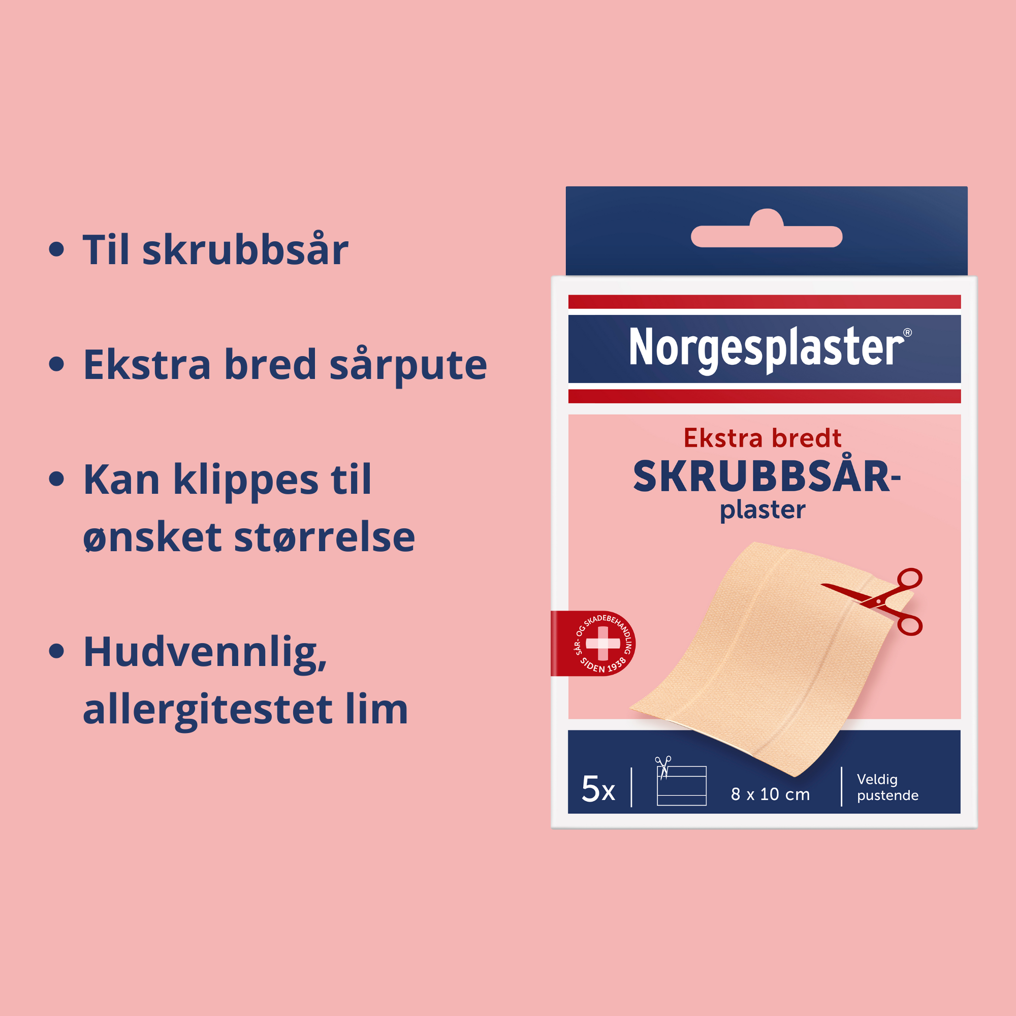 Norgesplaster Skrubbsårplaster, 8 x 10 cm, 5 stk.