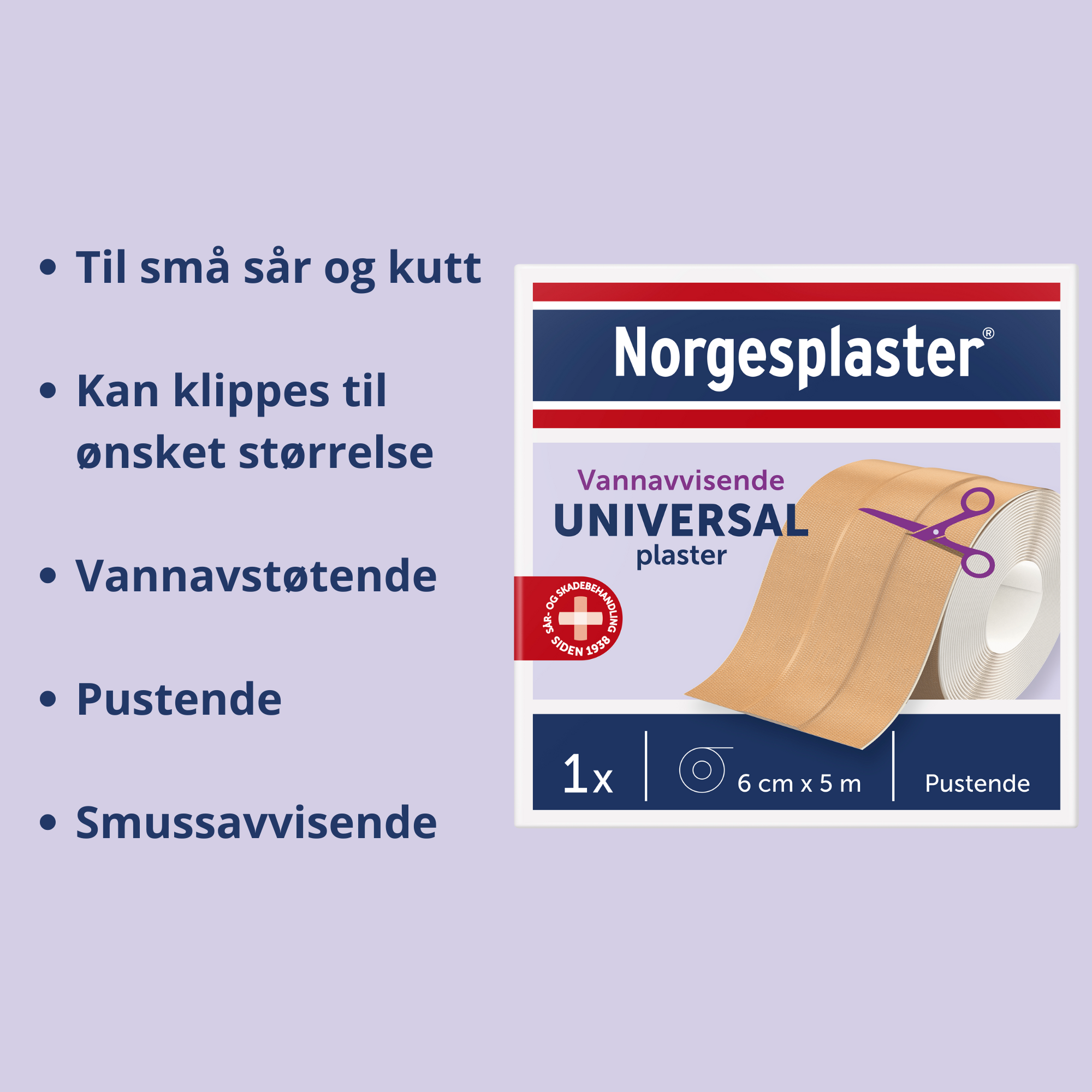 Norgesplaster Universal klippeplaster, 6 cm x 5 m, 1 stk.
