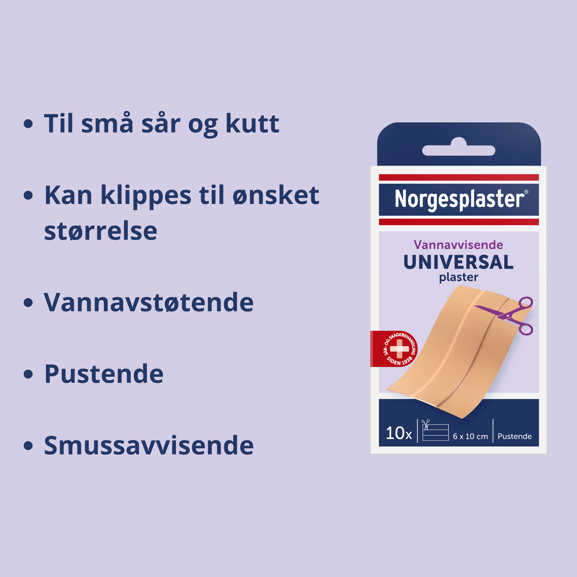 Norgesplaster Vannavvisende Universalplaster, 6 x 10 cm, 10 stk.