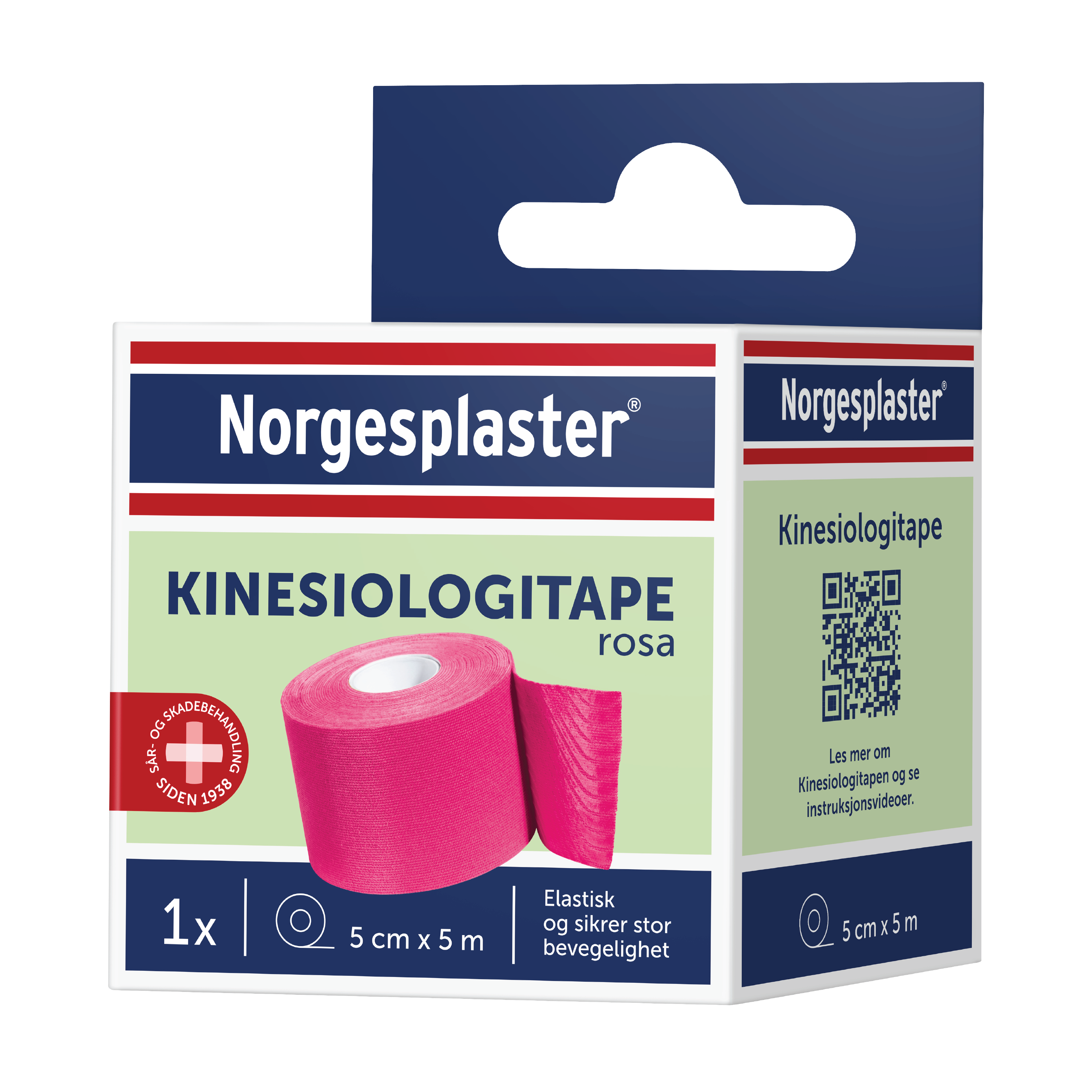 Norgesplaster Kinesiologitape, 5 cm x 5 m, rosa, 1 stk.