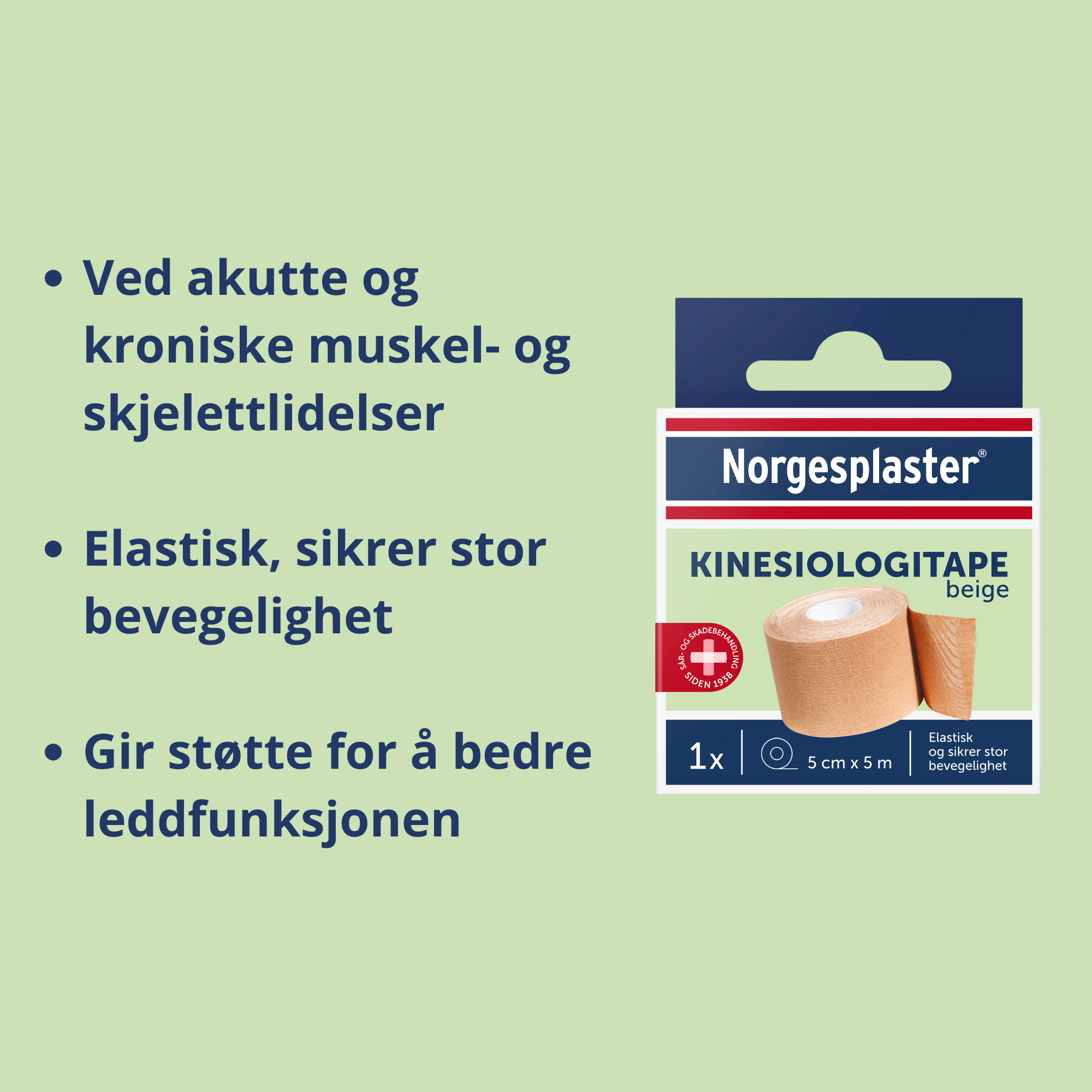 Norgesplaster Kinesiologitape 5cm x 5m, Beige, 1 stk.