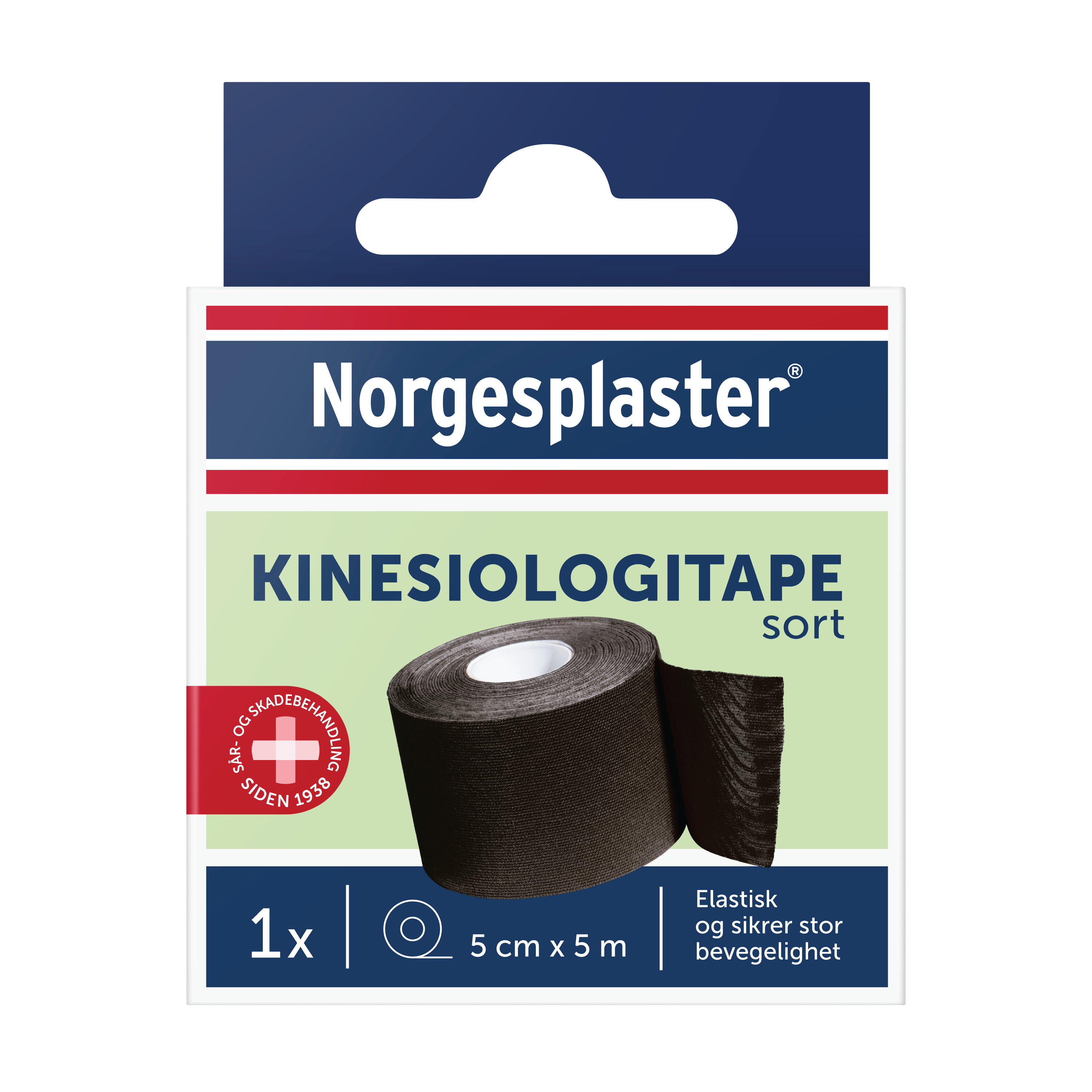 Norgesplaster Kinesiologitape 5cm x 5m, Sort, 1 stk.
