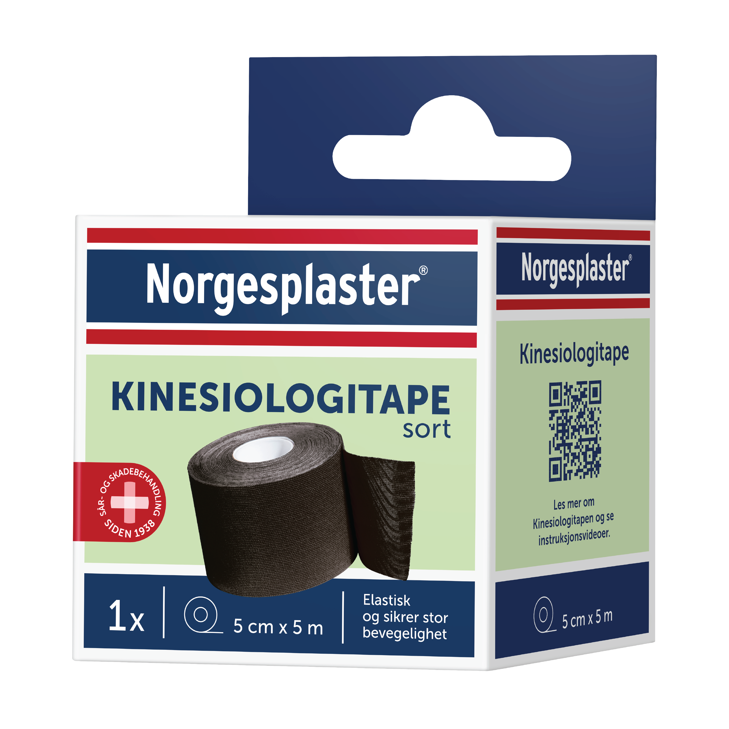 Norgesplaster Kinesiologitape, 5 cm x 5 m, svart, 1 stk.