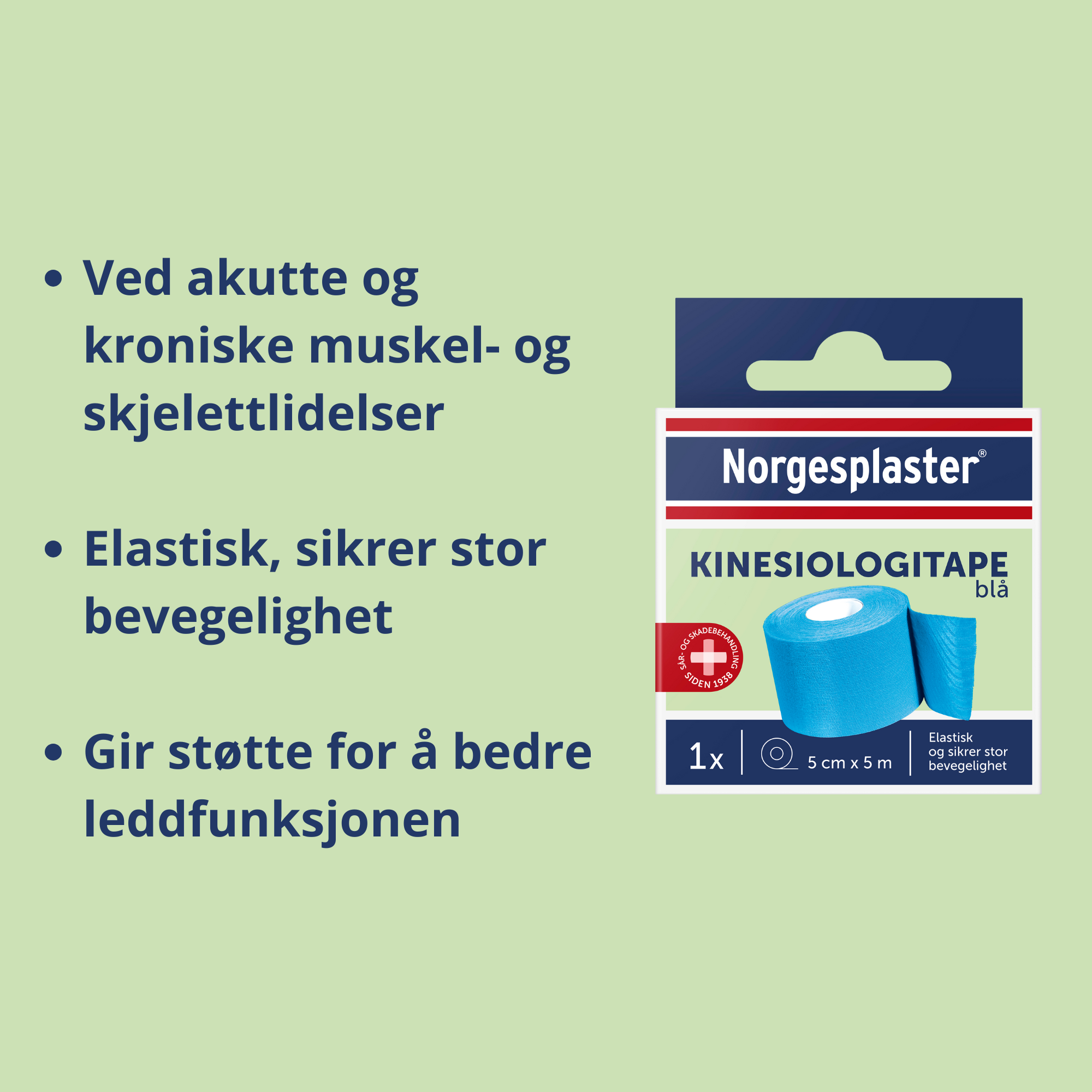 Norgesplaster Kinesiologitape, 5 cm x 5 m, blå, 1 stk.