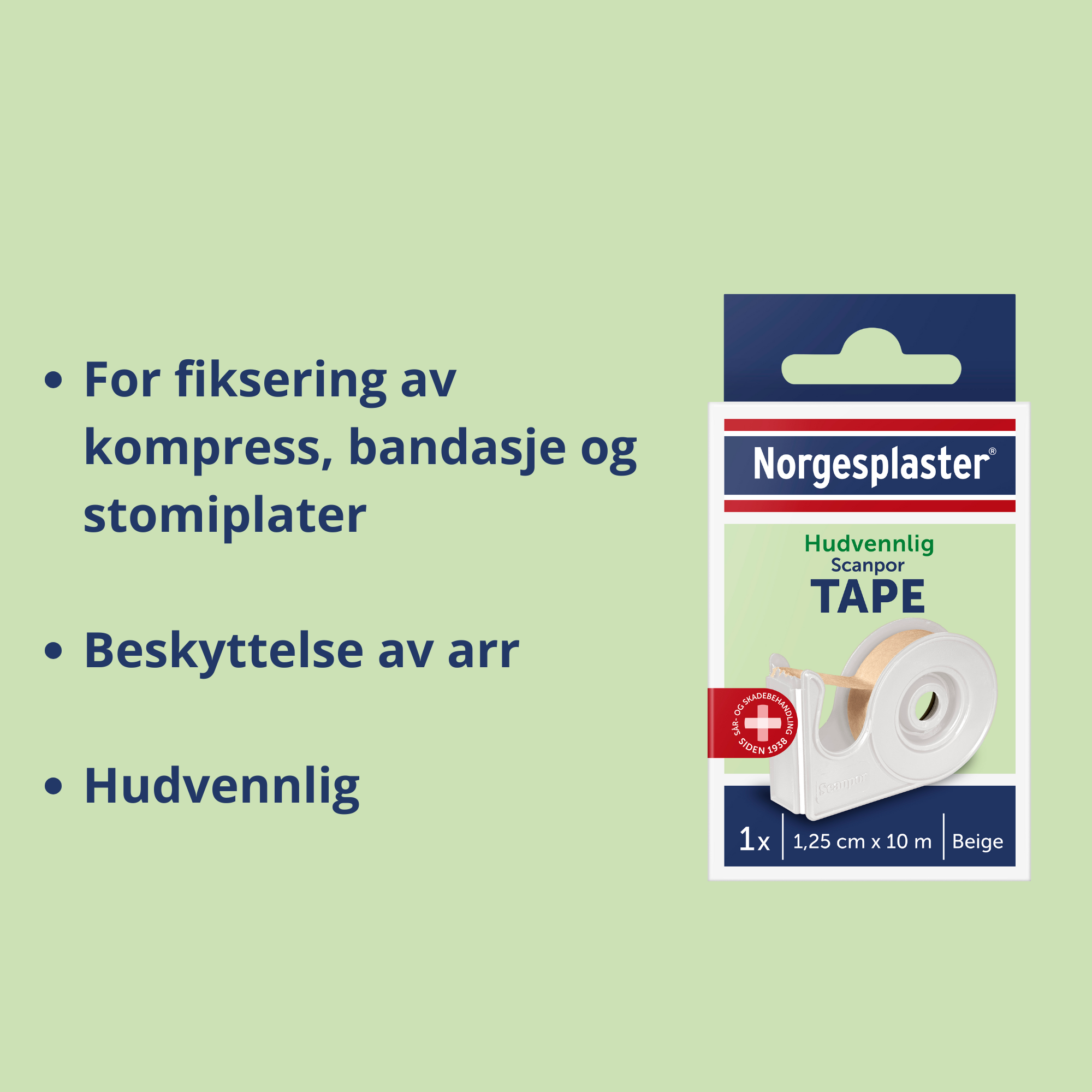Norgesplaster Scanpor beige tape med dispenser, 1.25 cm x 10 m, 1 stk.