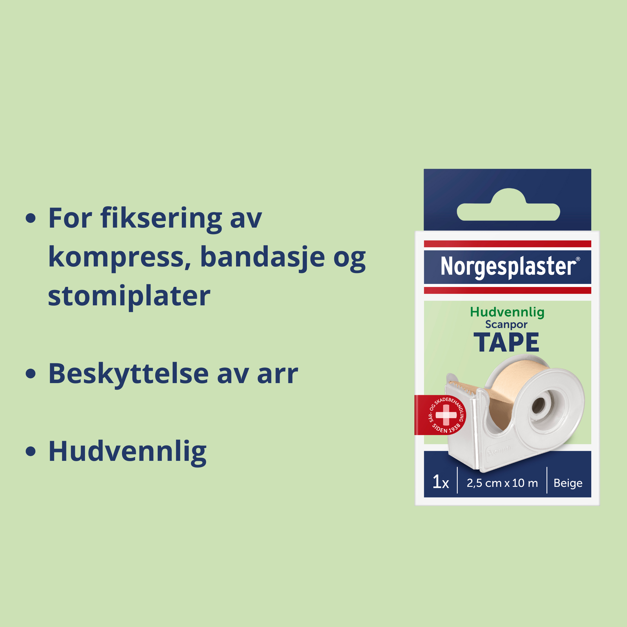Norgesplaster Scanpor tape beige med dispenser, 2.5 cm x 10 m, 1 stk.