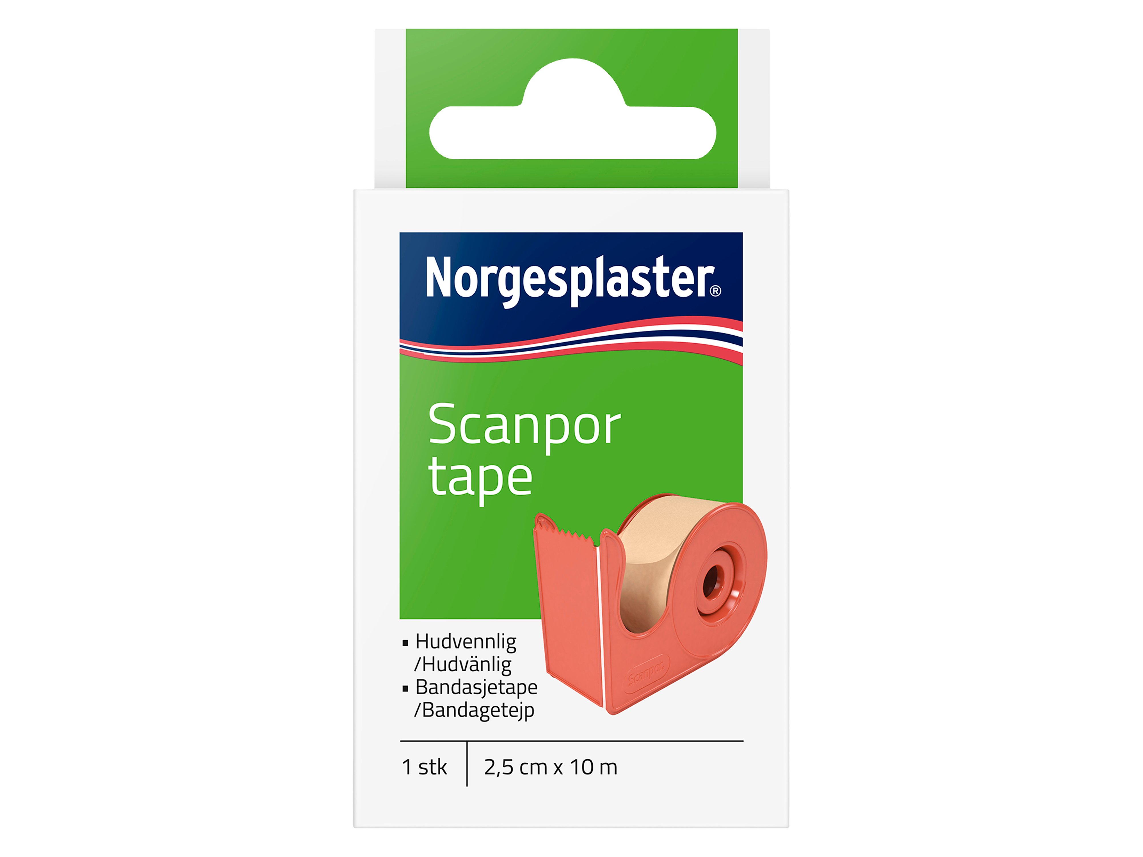 Norgesplaster Scanpor tape beige med dispenser, 2,5cm x 10m, 1 stk.