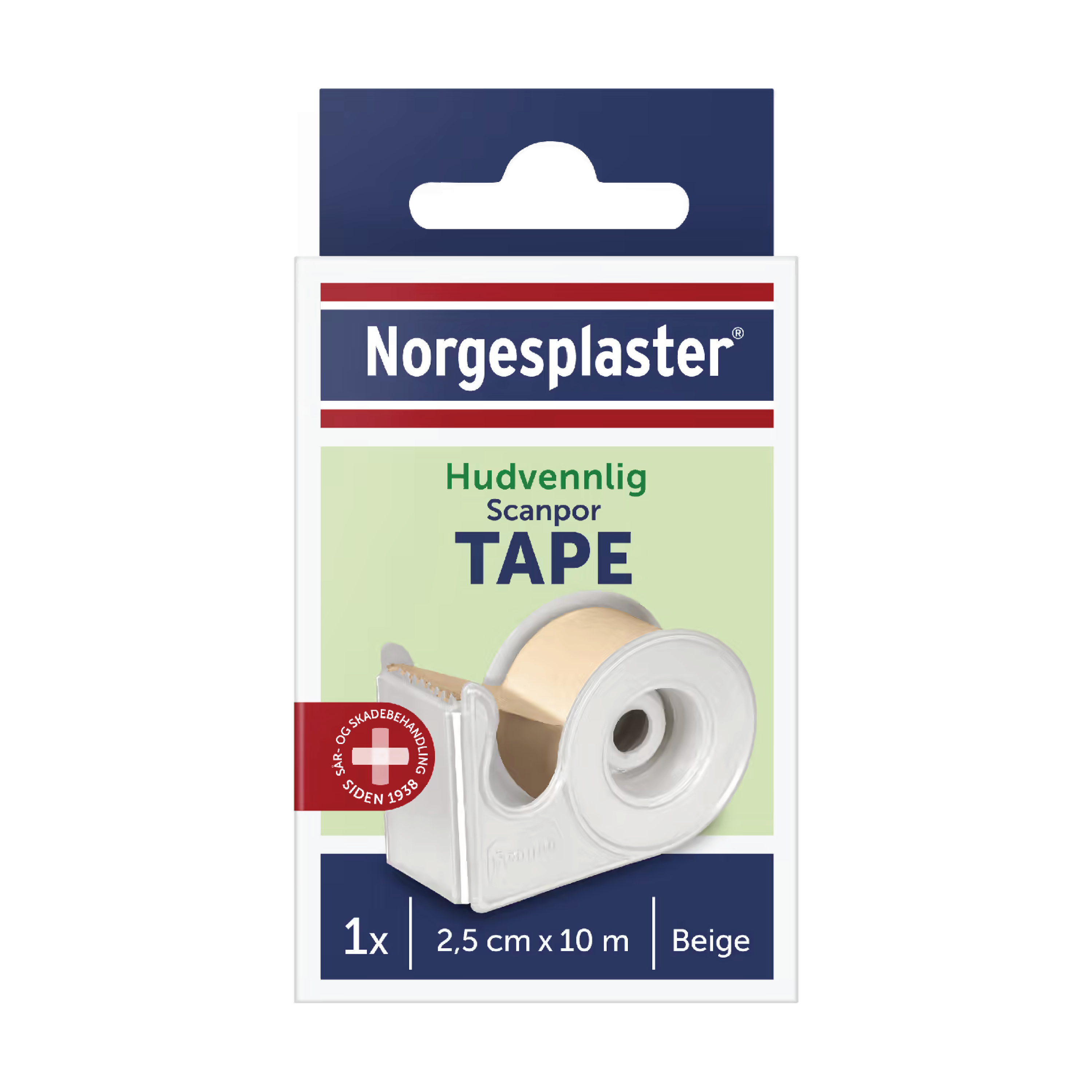 Norgesplaster Scanpor tape beige med dispenser, 2,5cm x 10m, 1 stk.