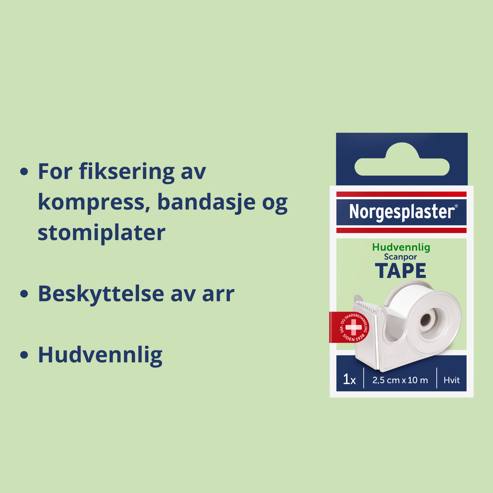 Norgesplaster Scanpor tape med dispenser, 2.5 cm x 10 m, 1 stk.
