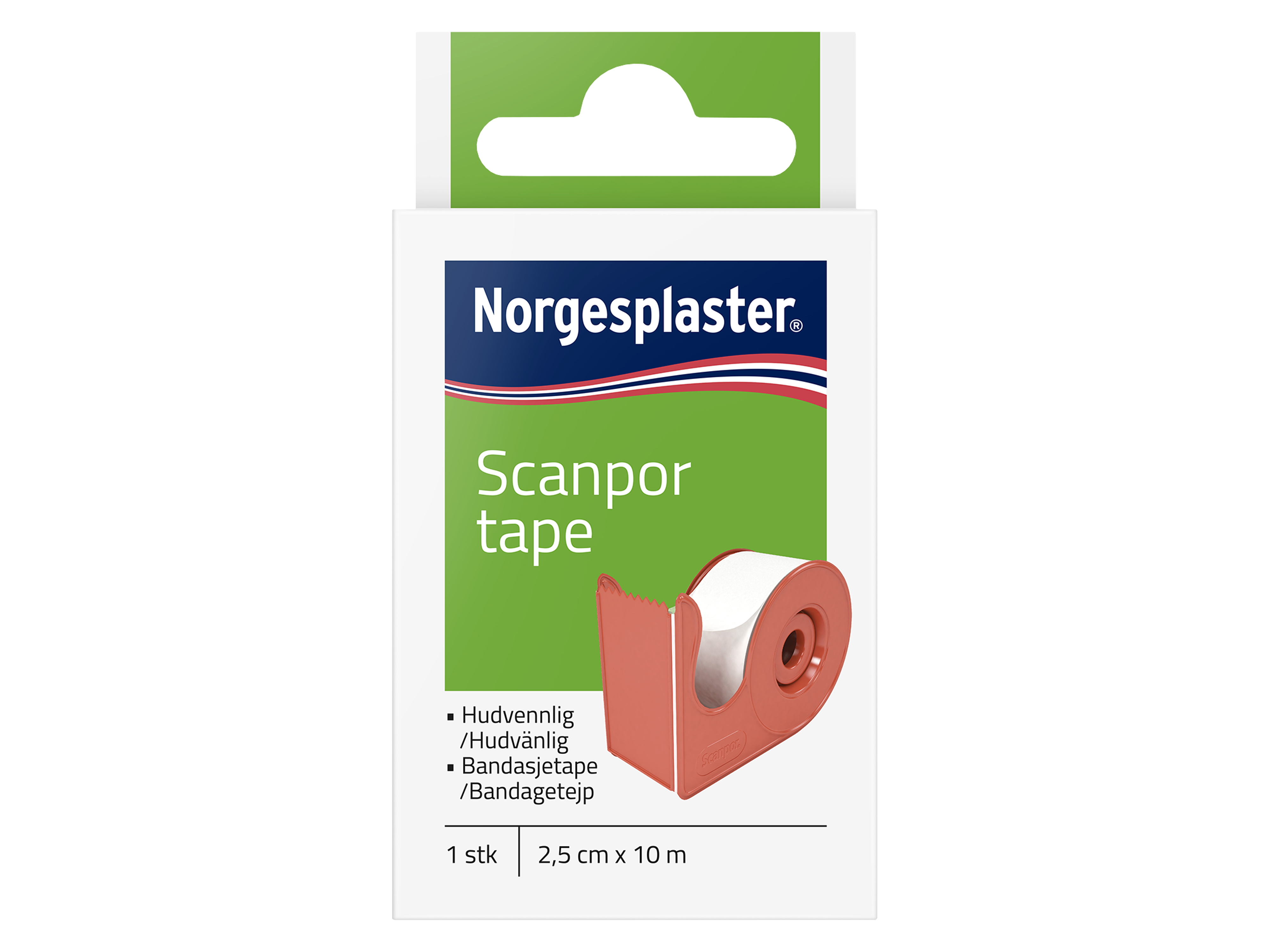 Norgesplaster Scanpor tape med dispenser, 2,5cm x 10m, 1 stk.