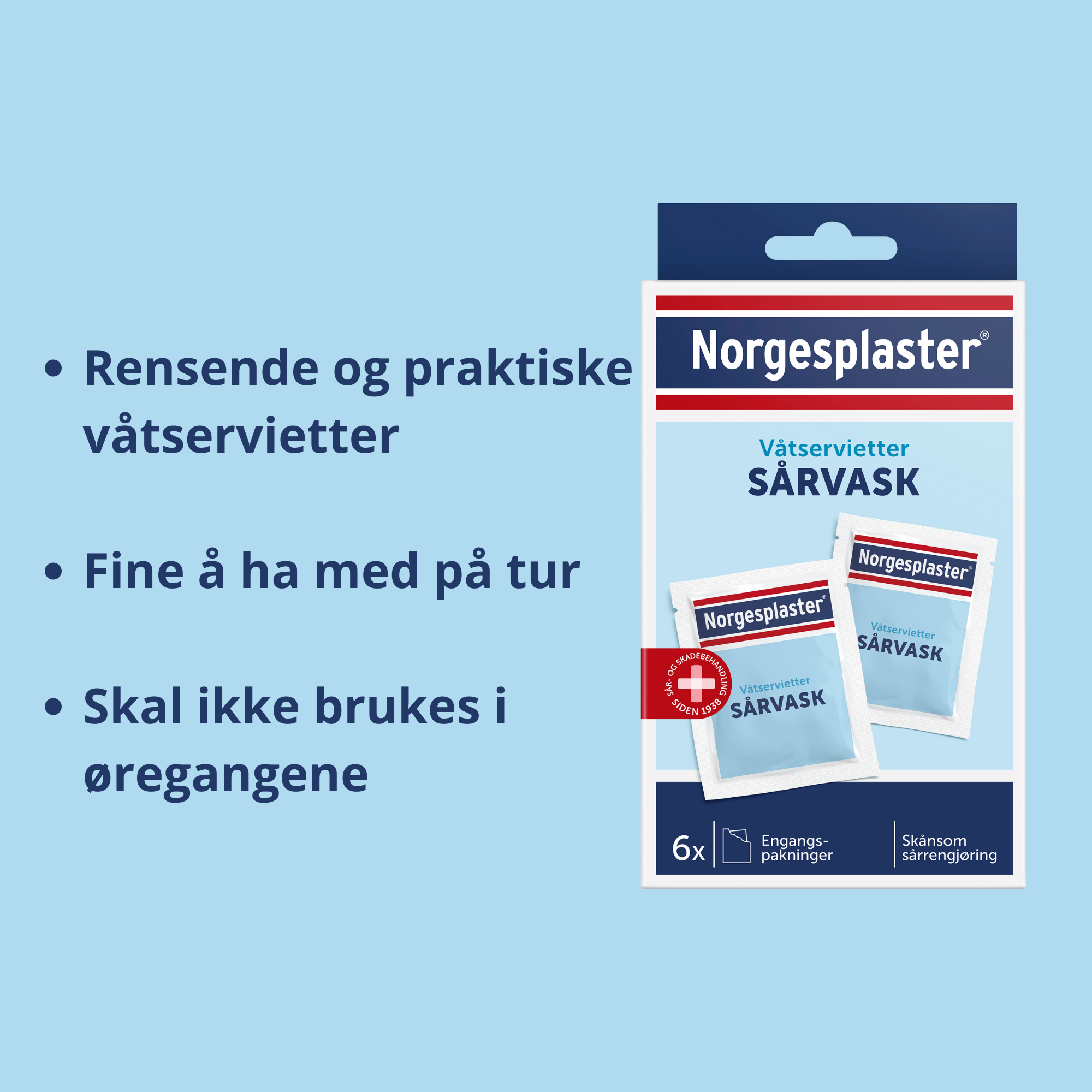 Norgesplaster Sårvask-servietter, 6 stk.