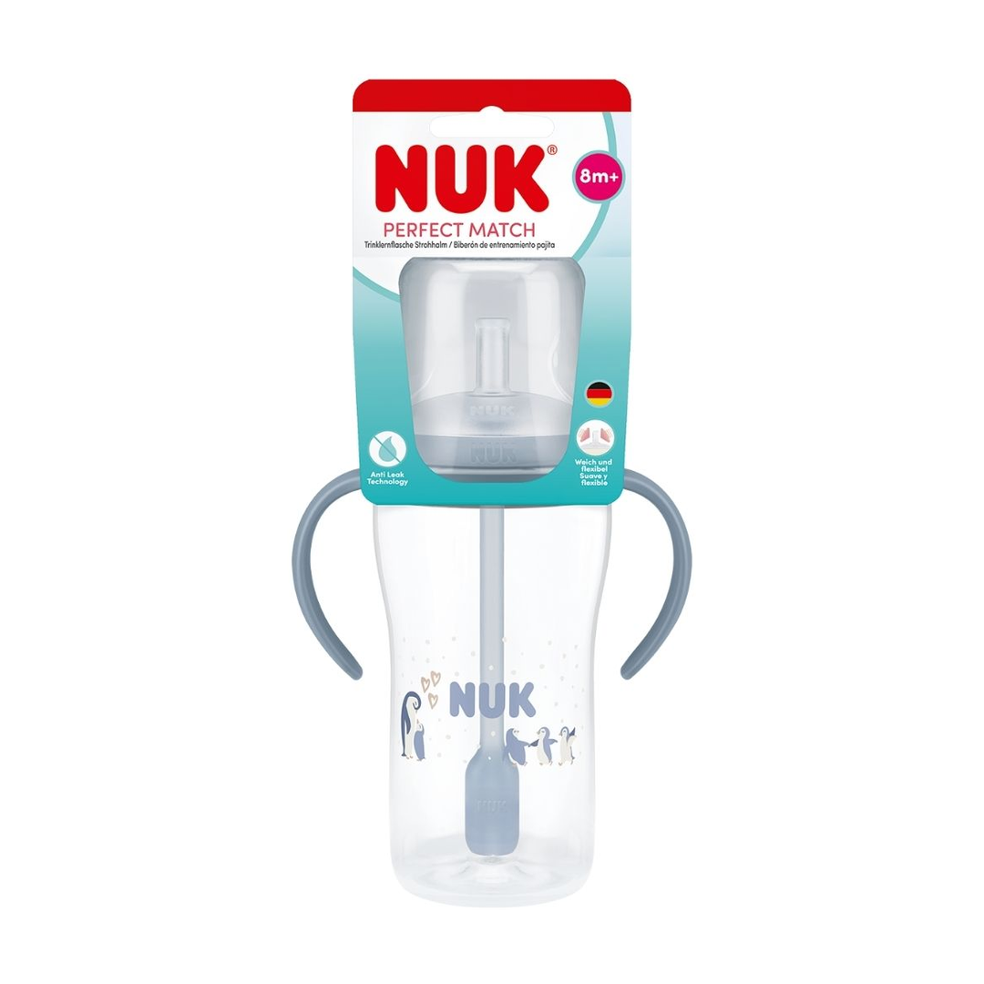 NUK Perfect Match Learner Bottle Straw Penguin, 8 mnd+, 260 ml
