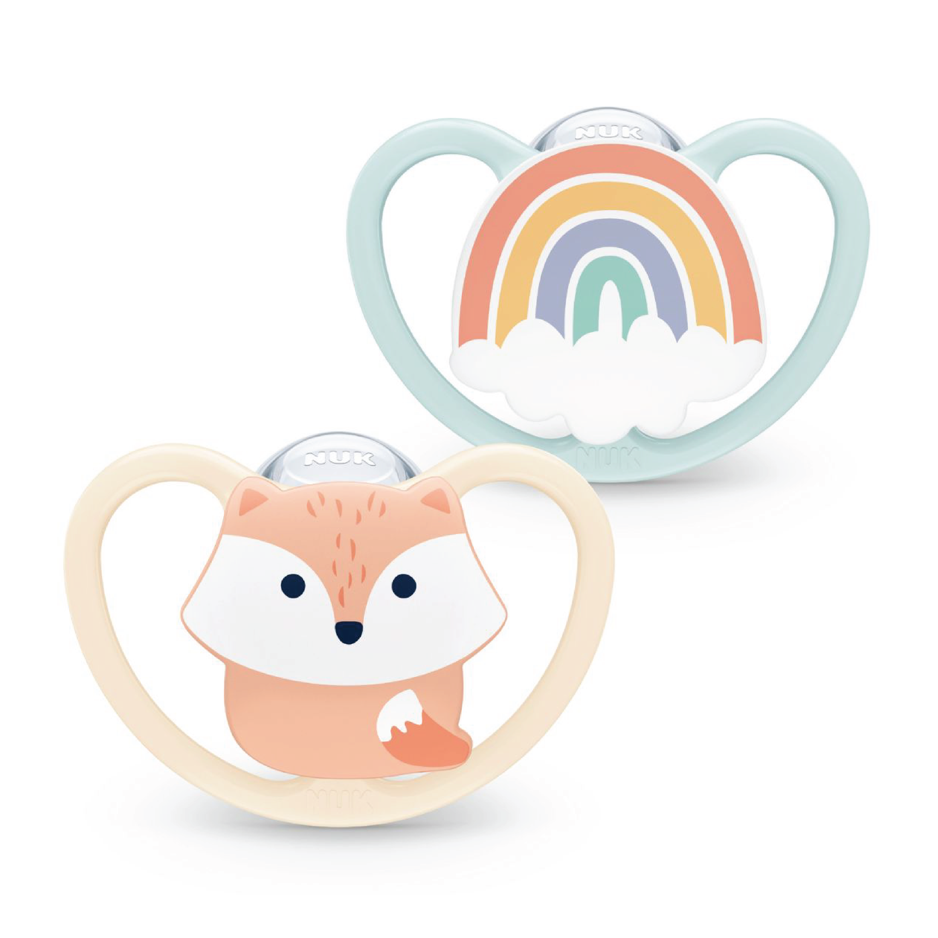 NUK Space Silikon Smokk S1 Fox, 0-6 mnd, 2 stk.