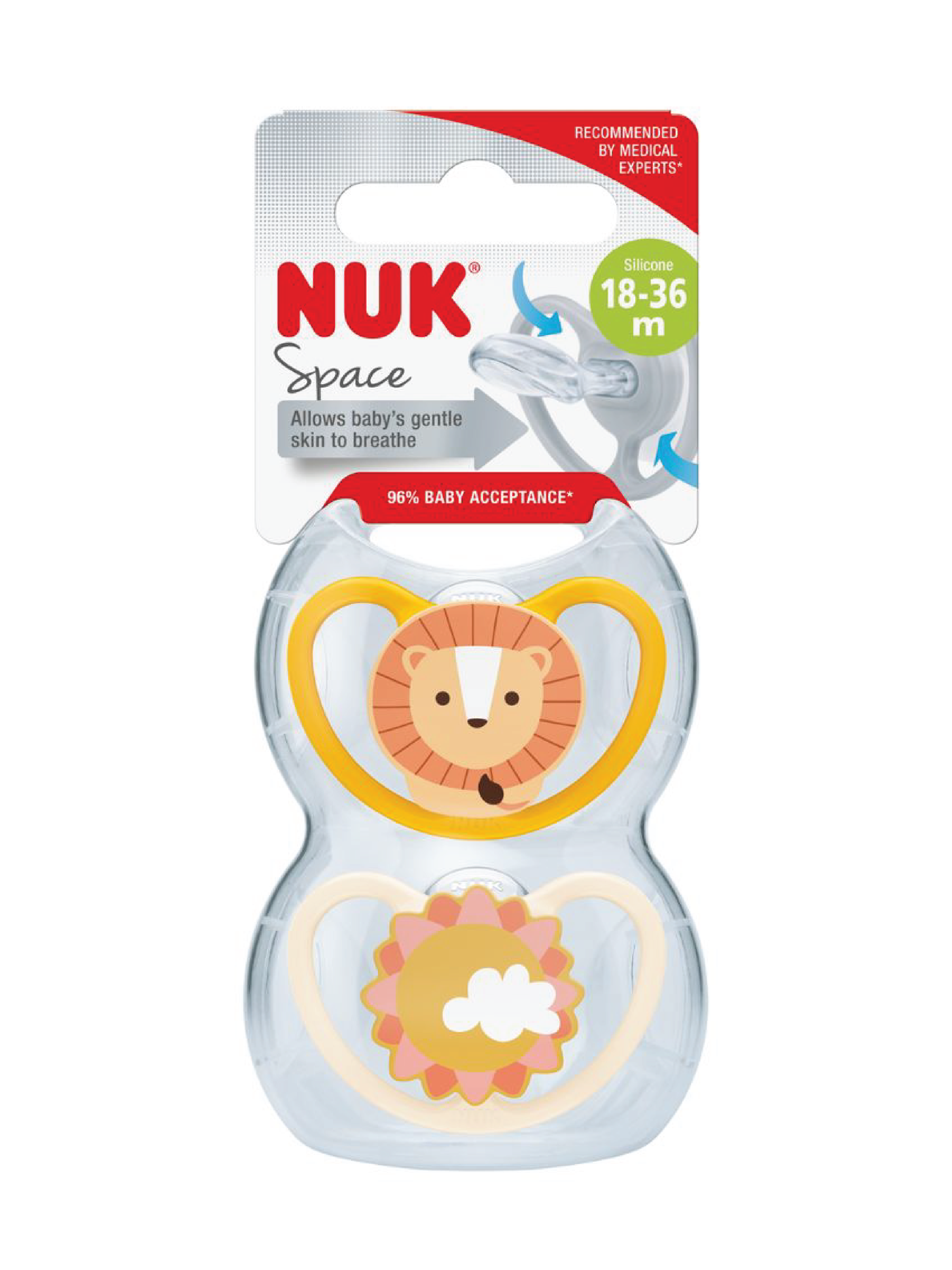 NUK Space Silikon Smokk S3 Løve, 18-36 mnd, 2 stk.