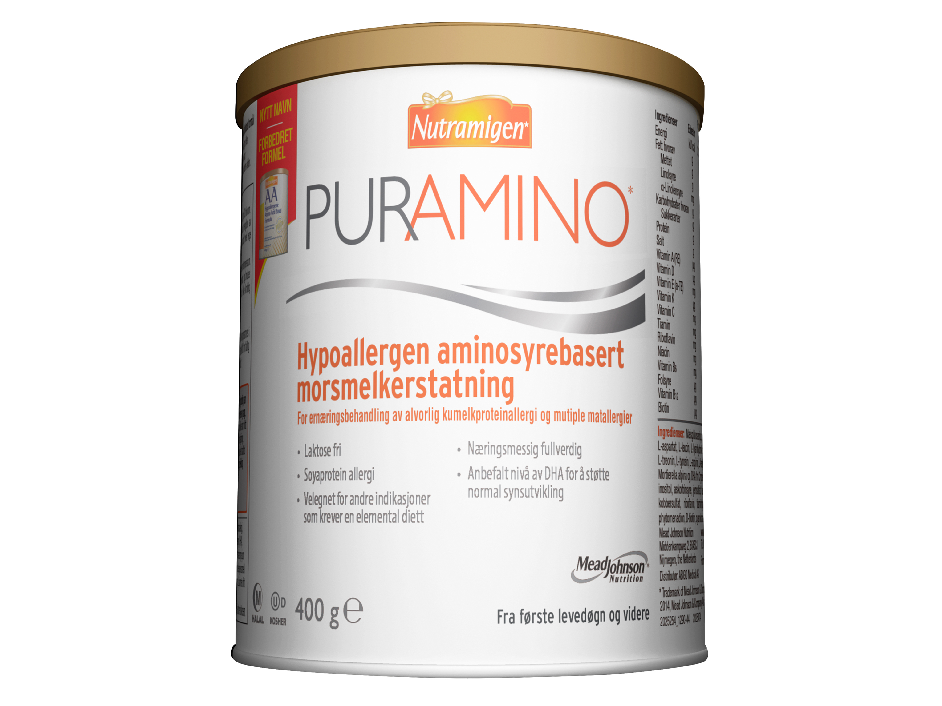 Nutramigen Puramino Pulver, fra 0–12 mnd, 400 gram