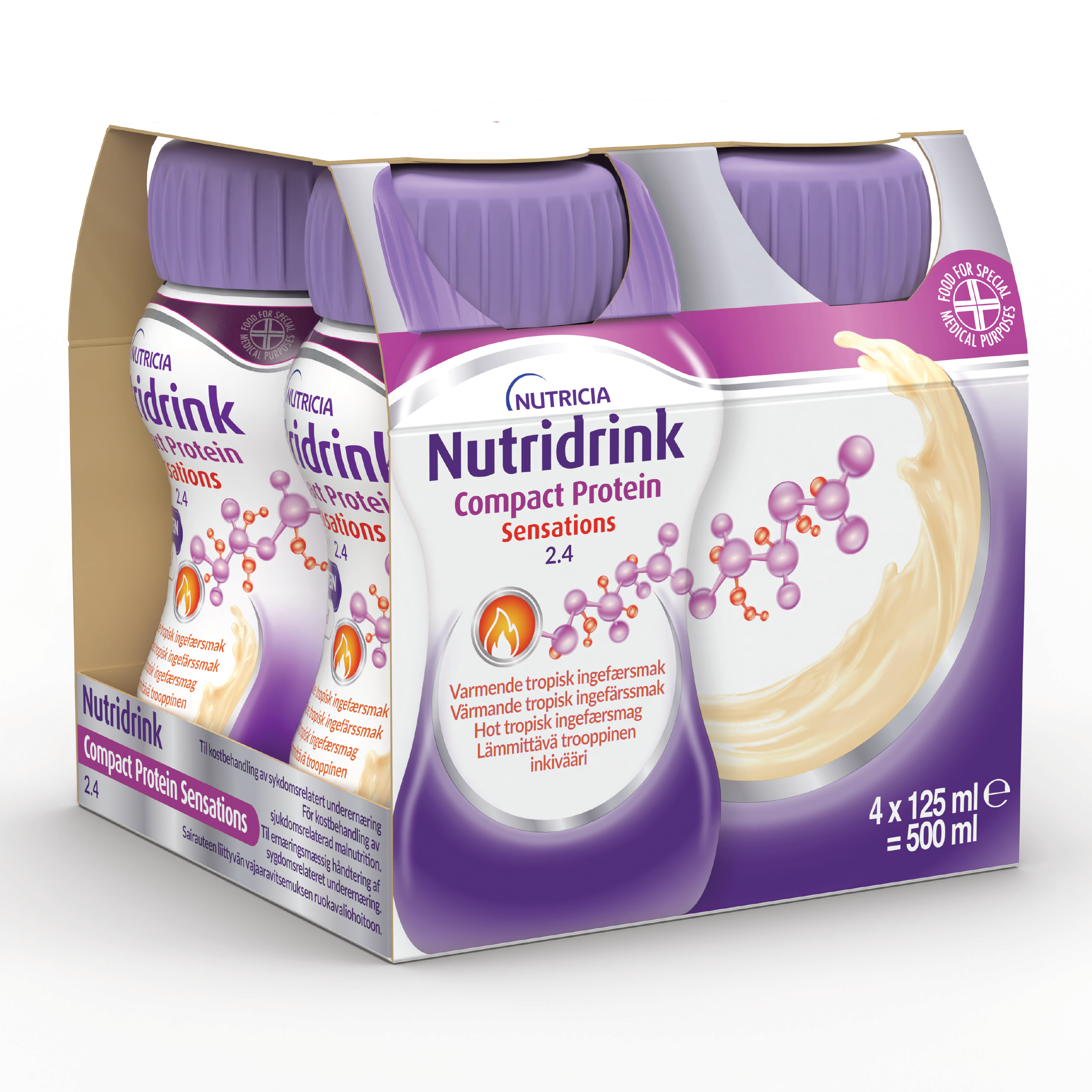 Nutridrink Compact Protein Sensations Næringsdrikk, Varmende tropisk ingefær, 4x125 ml