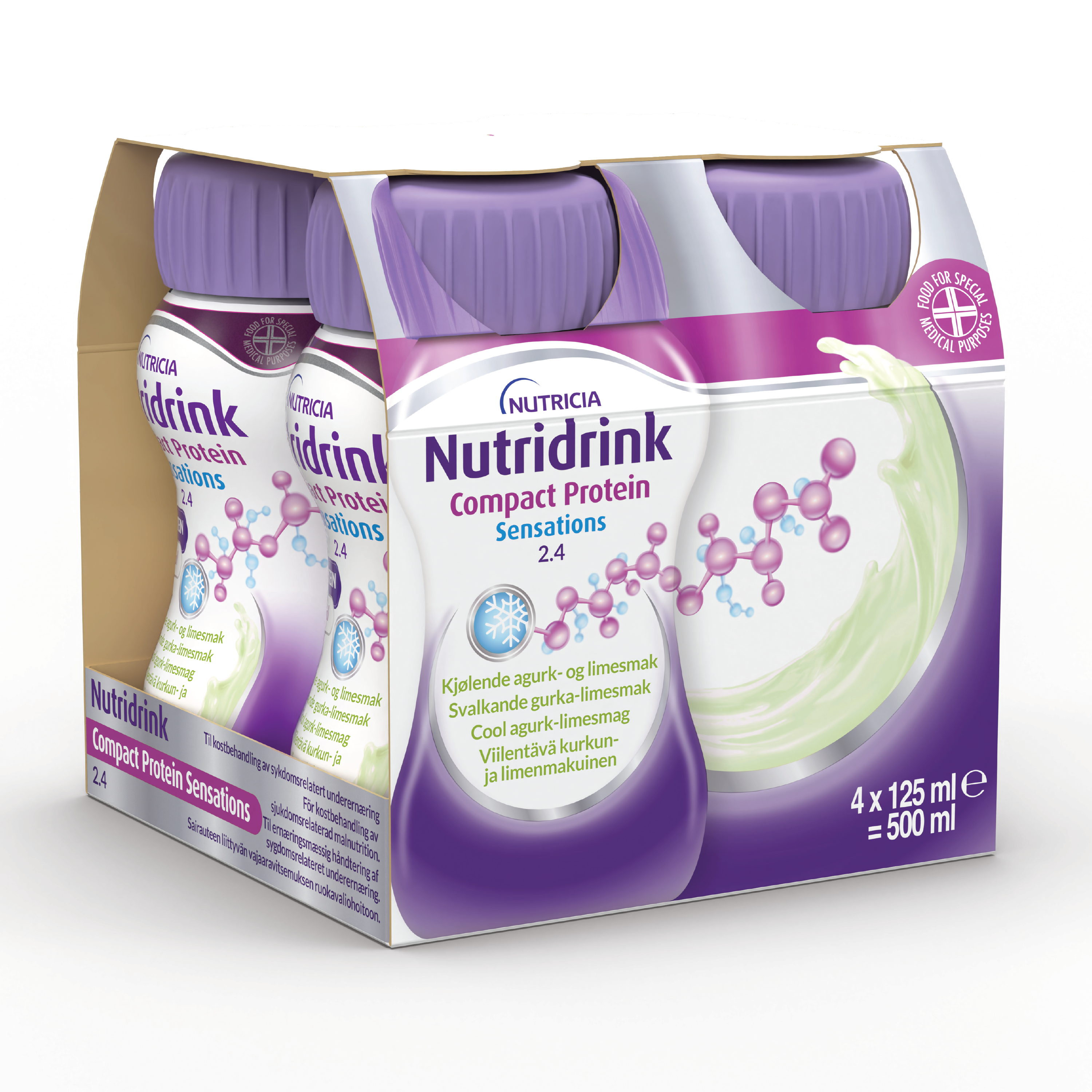 Nutridrink Compact Protein Sensations Næringsdrikk, Kjølende agurk og lime, 4x125 ml