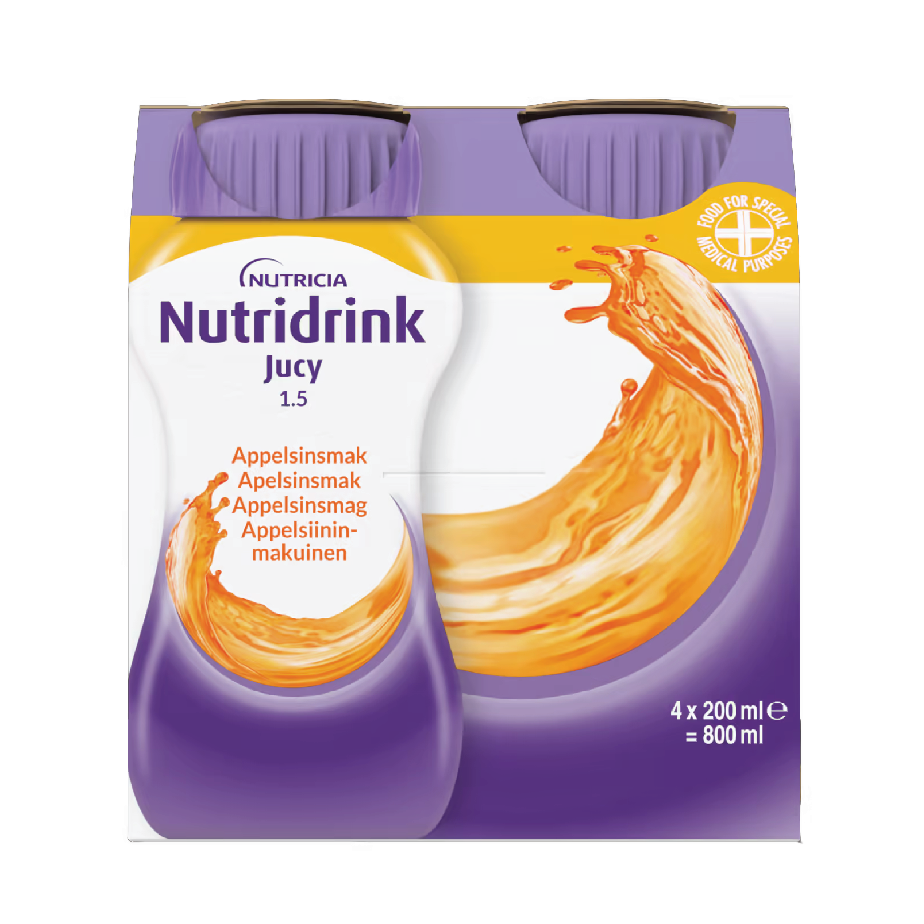 Nutridrink Jucy Næringsdrikk, Appelsin, 4x200 ml