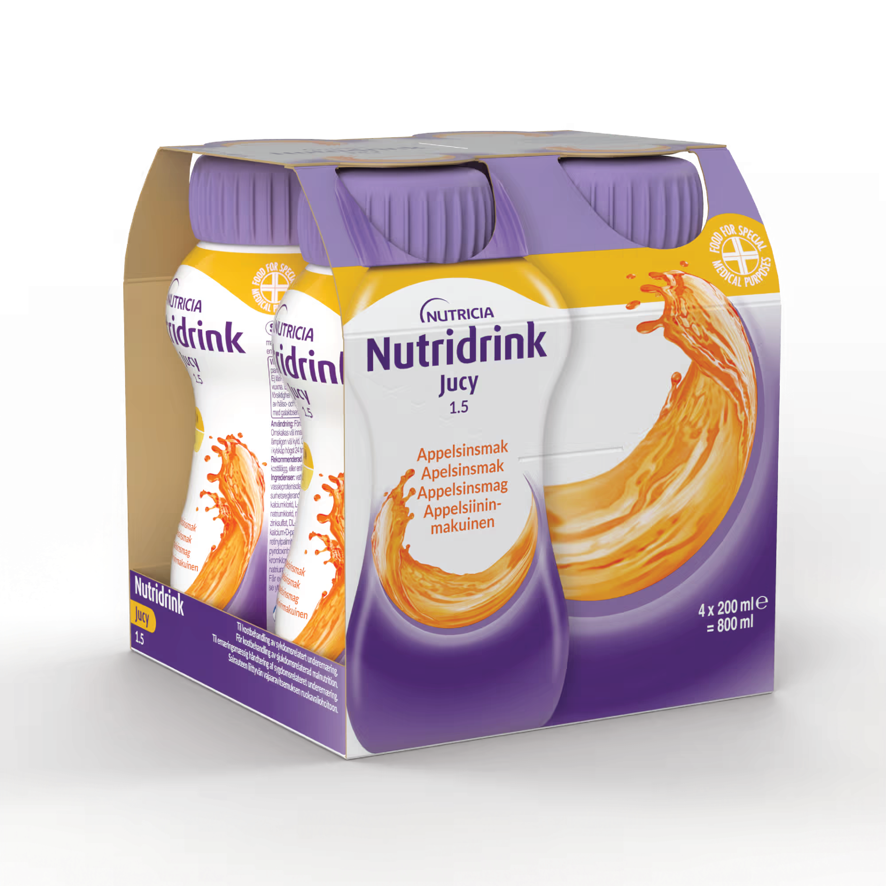 Nutridrink Jucy Næringsdrikk, Appelsin, 4x200 ml