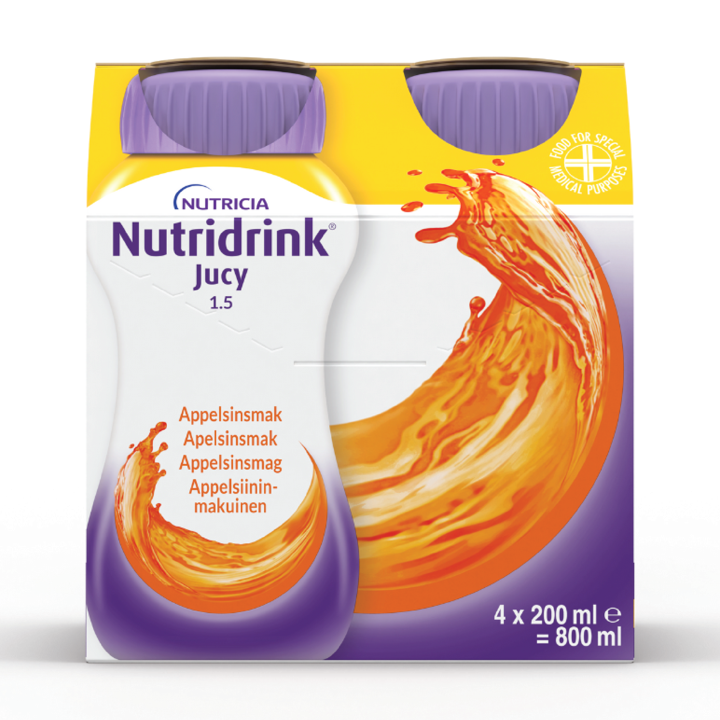 Nutridrink Jucy Næringsdrikk, Appelsin, 4x200 ml
