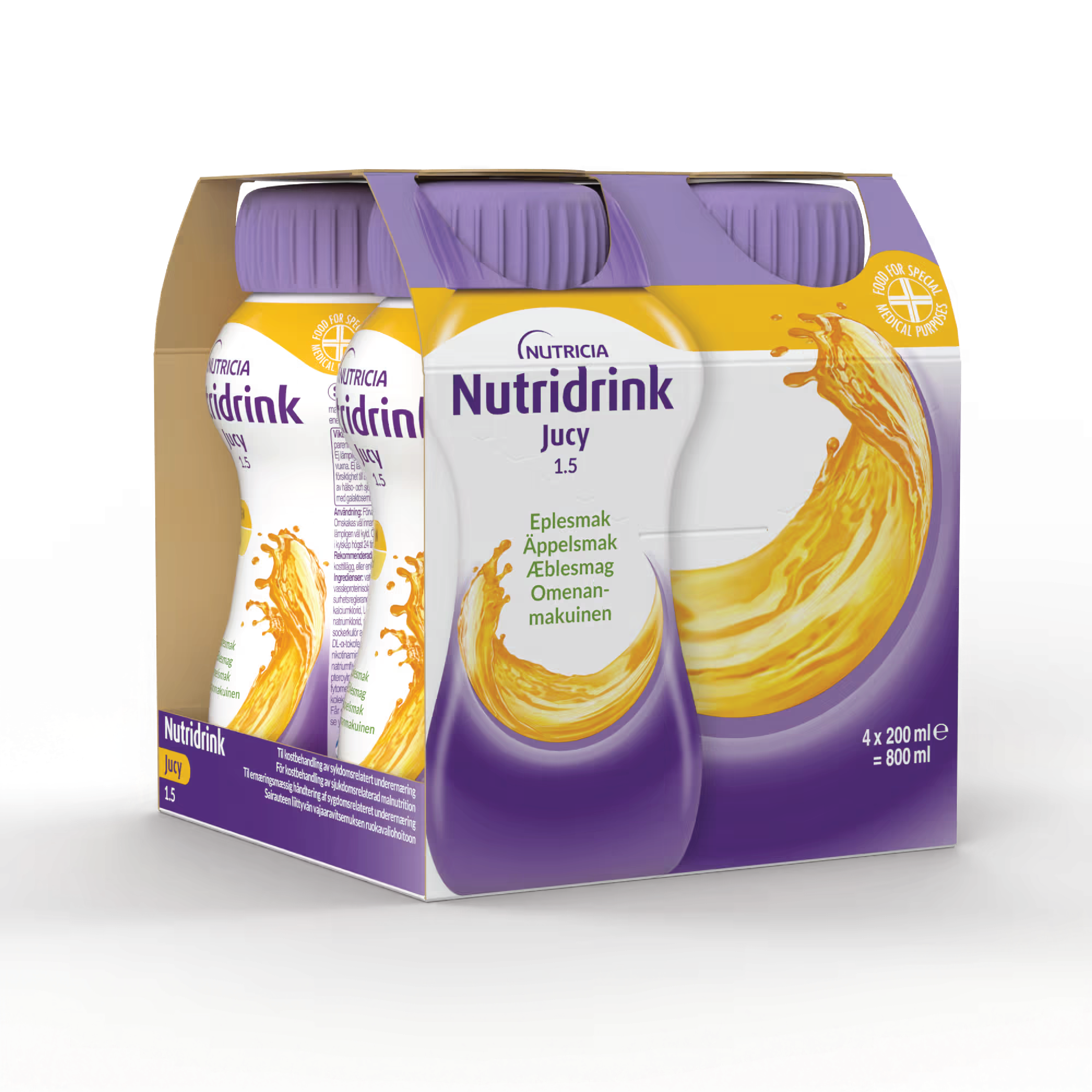 Nutridrink Jucy Næringsdrikk, Eple, 4x200 ml