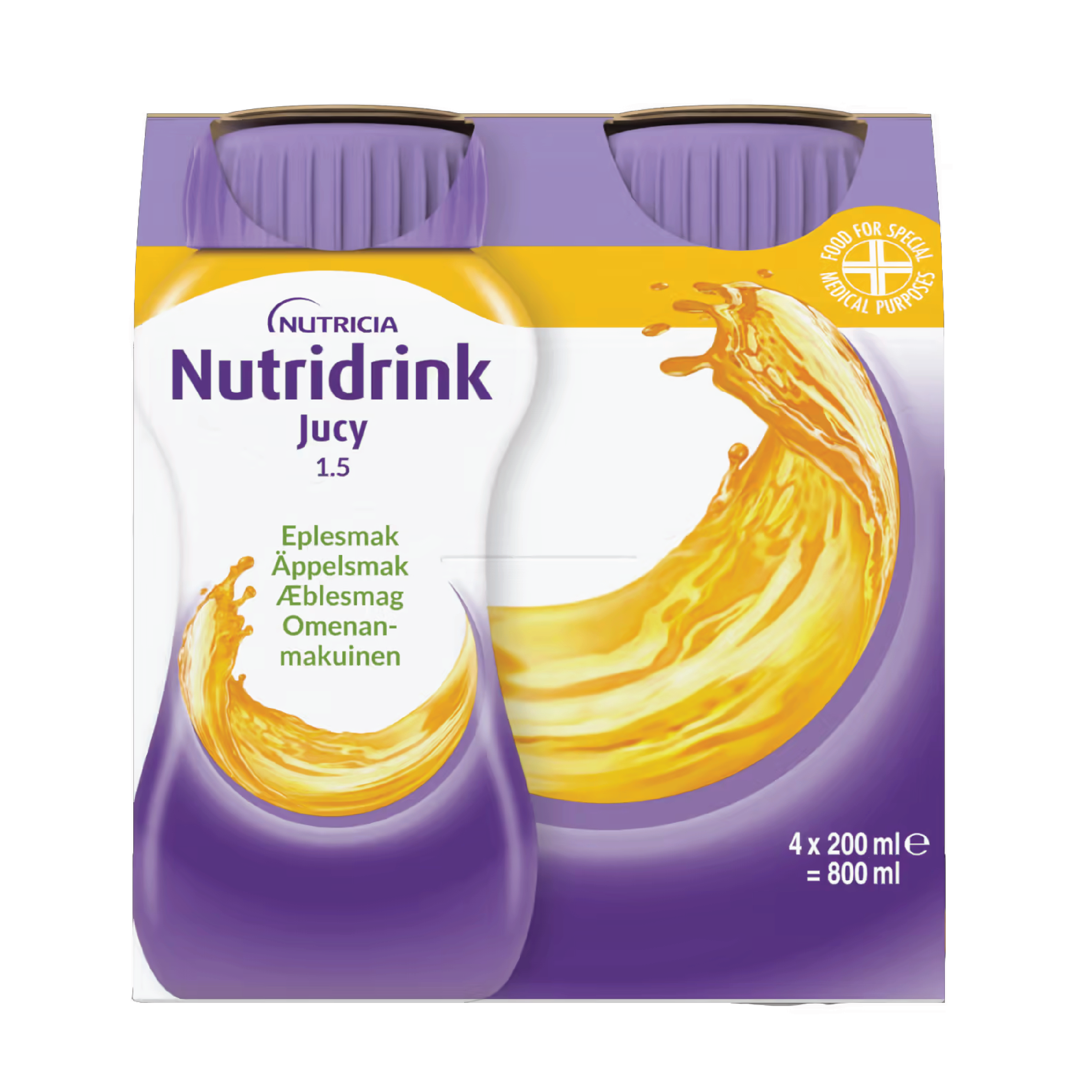 Nutridrink Jucy Næringsdrikk, Eple, 4x200 ml