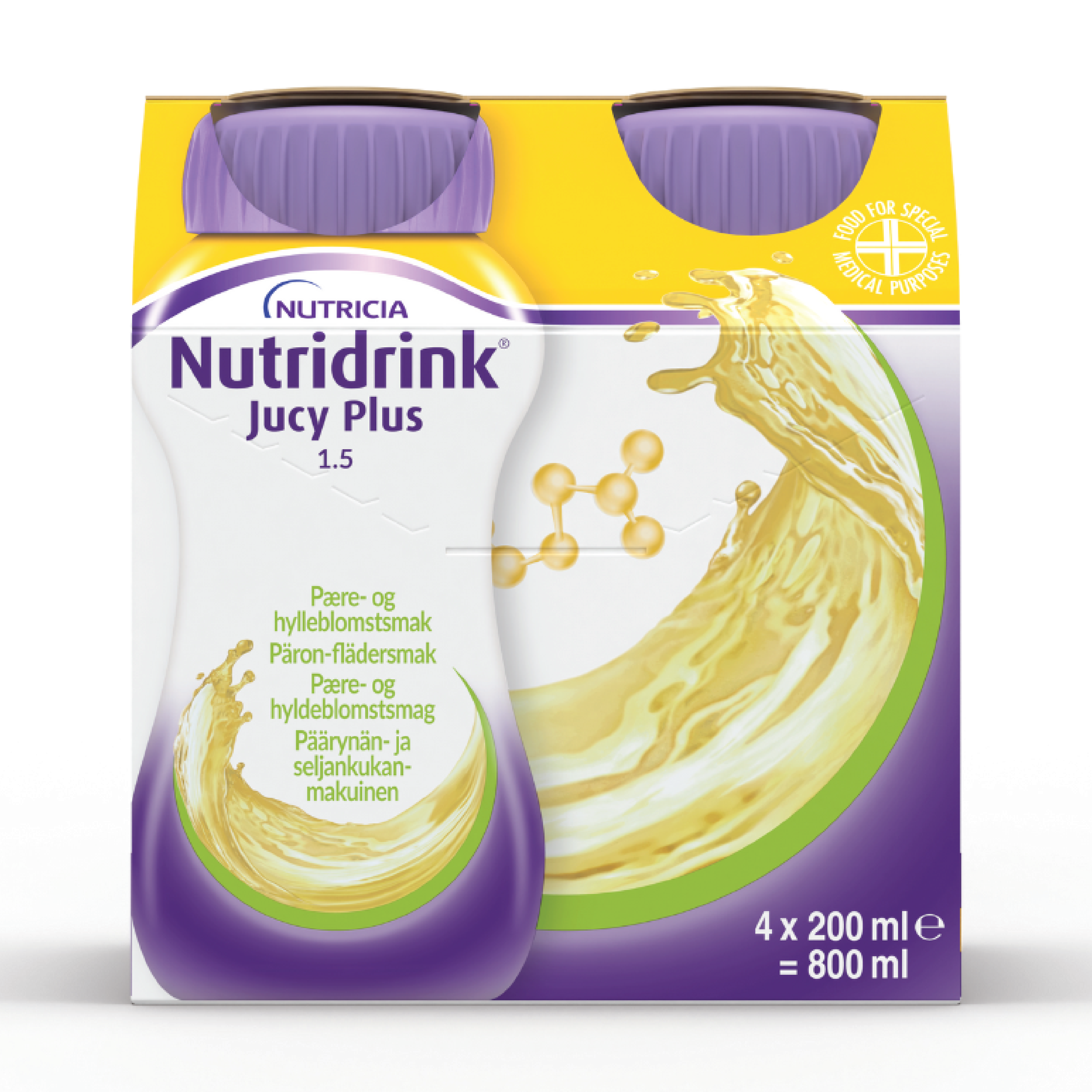 Nutridrink Jucy Plus Næringsdrikk, Pære og hylleblomst, 4x200 ml
