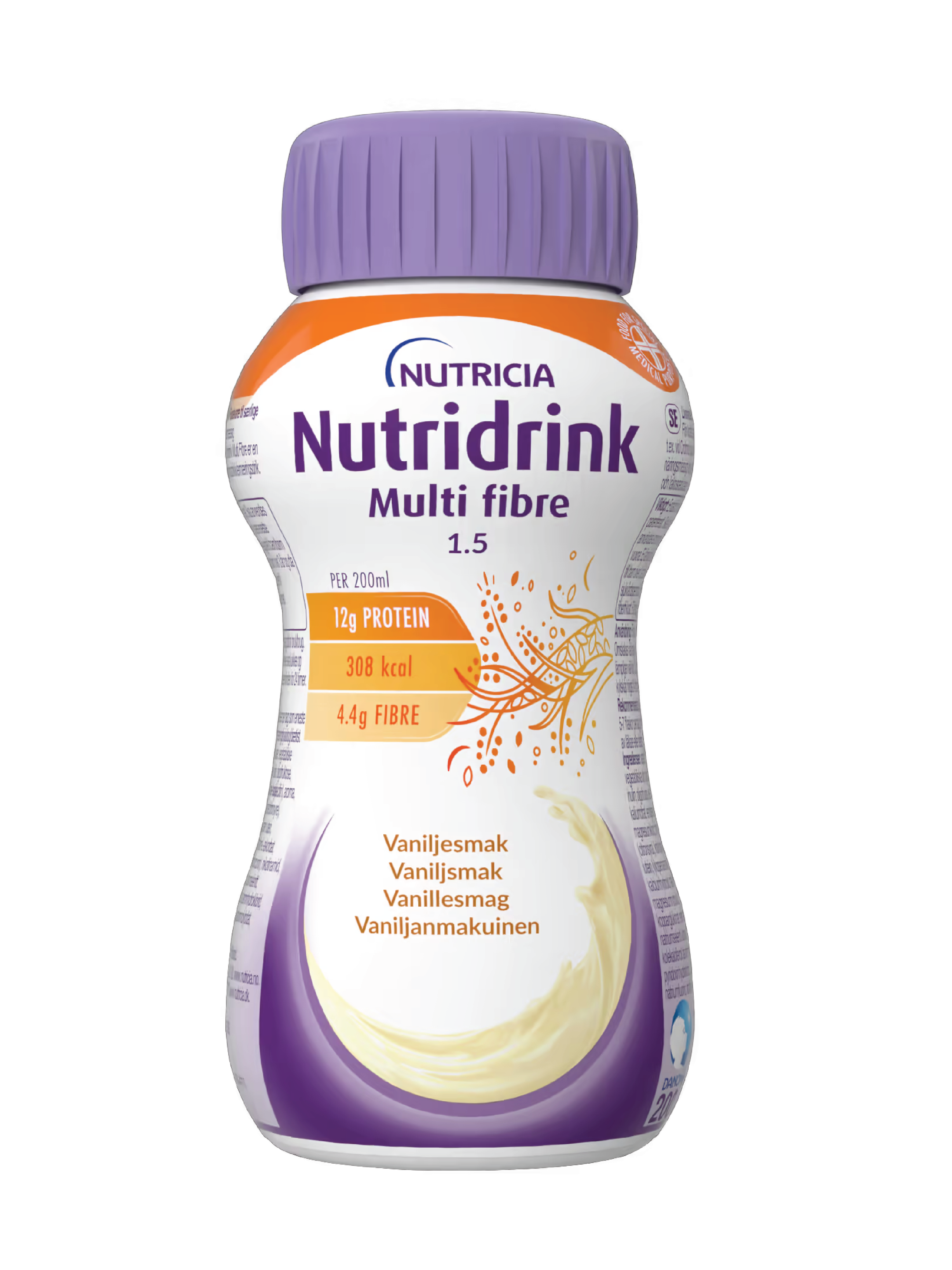 Nutridrink Multi Fibre Næringsdrikk, Vanilje, 4x200 ml
