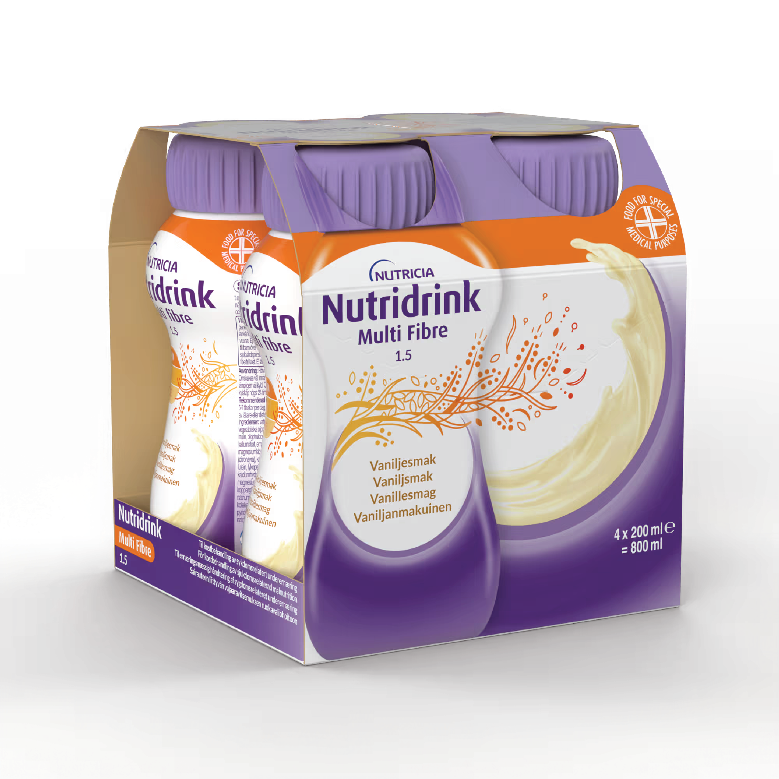 Nutridrink Multi Fibre Næringsdrikk, Vanilje, 4x200 ml