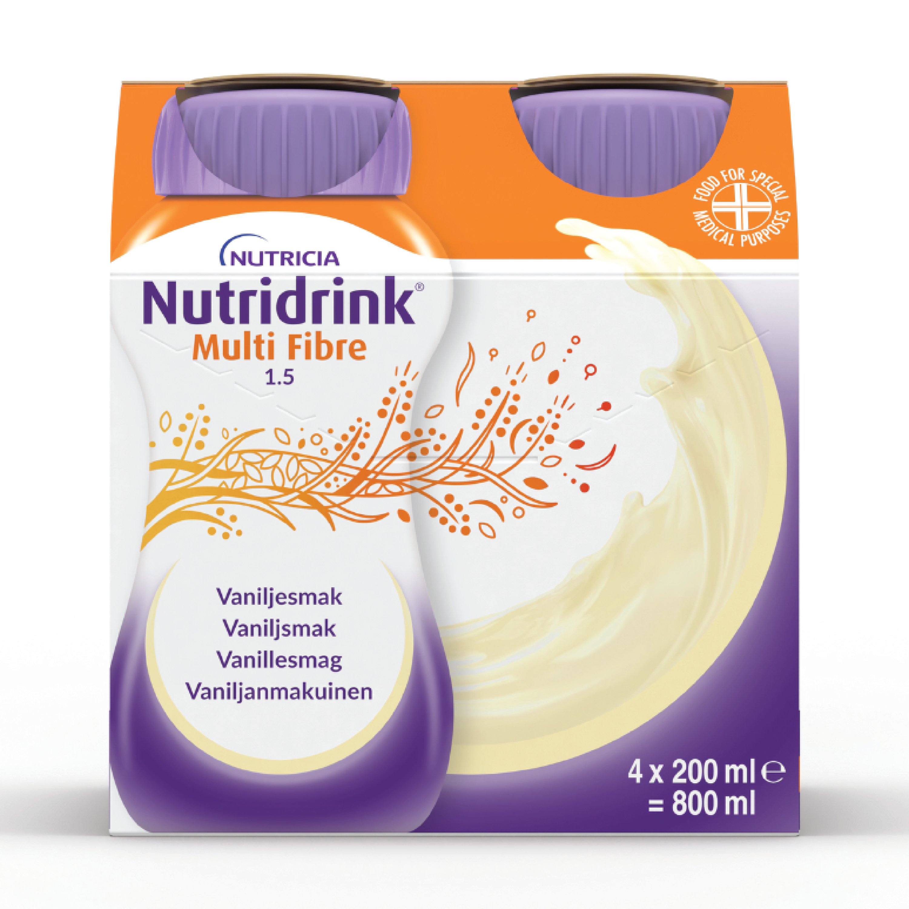 Nutridrink Multi Fibre Næringsdrikk, Vanilje, 4x200 ml