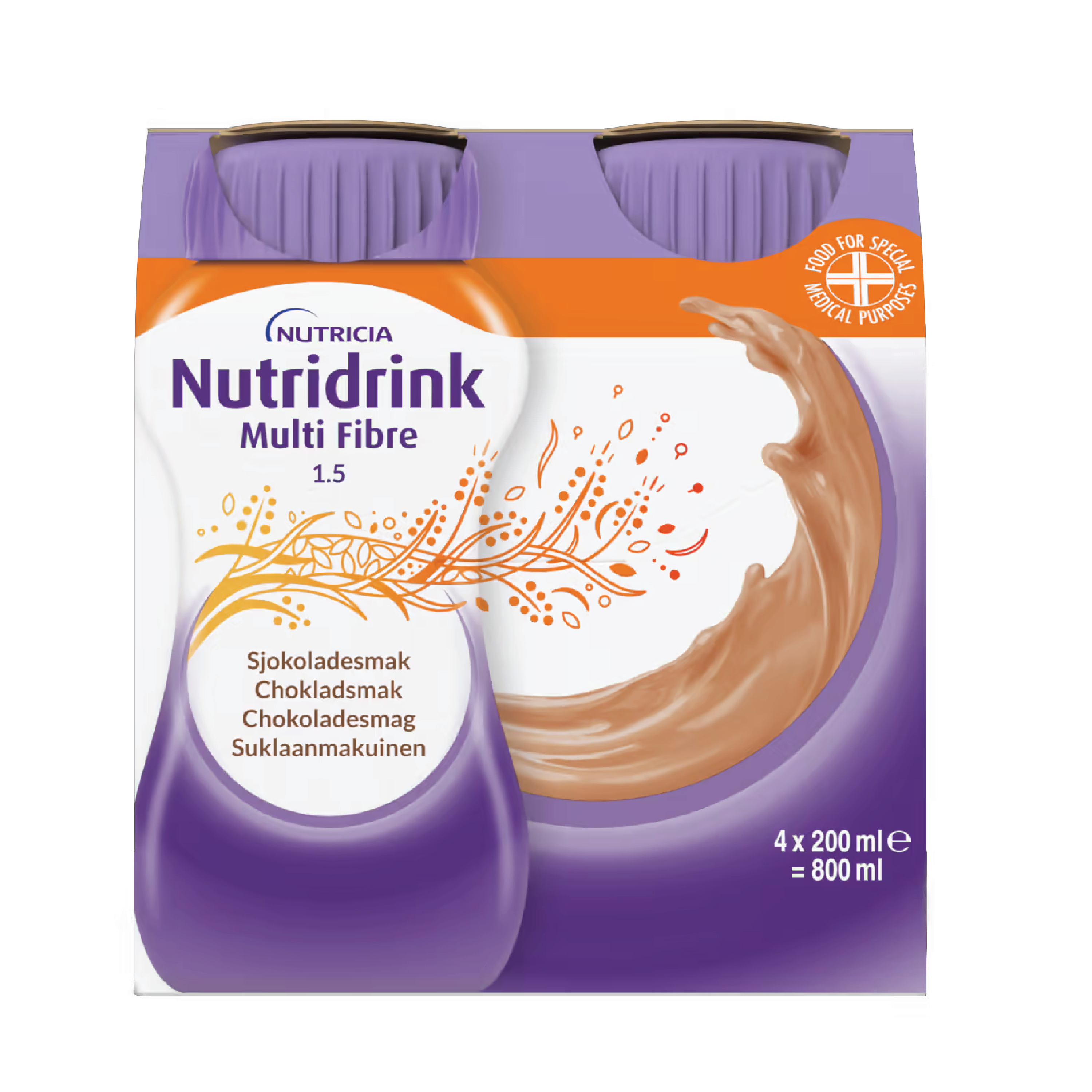 Nutridrink Multi Fibre Næringsdrikk, Sjokolade, 4x200 ml
