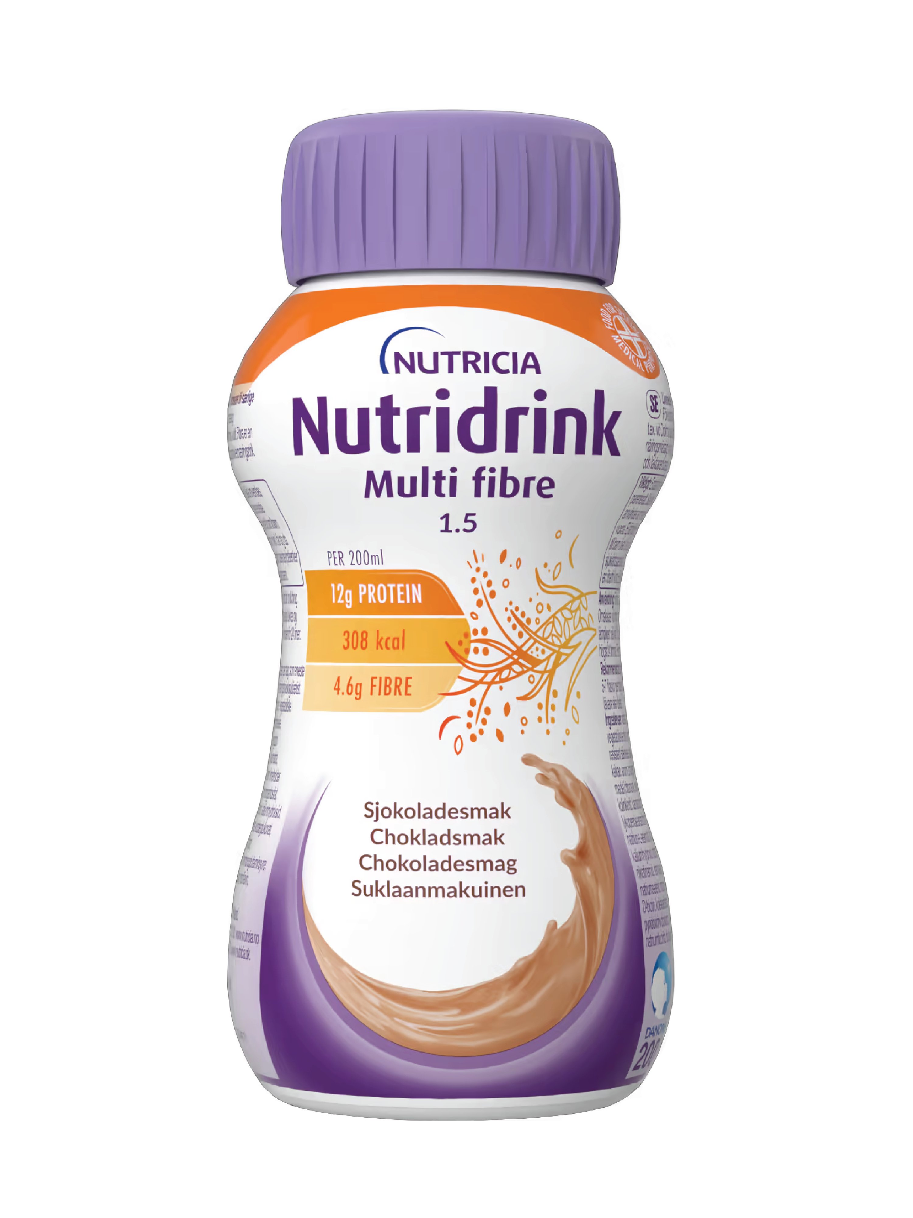 Nutridrink Multi Fibre Næringsdrikk, Sjokolade, 4x200 ml