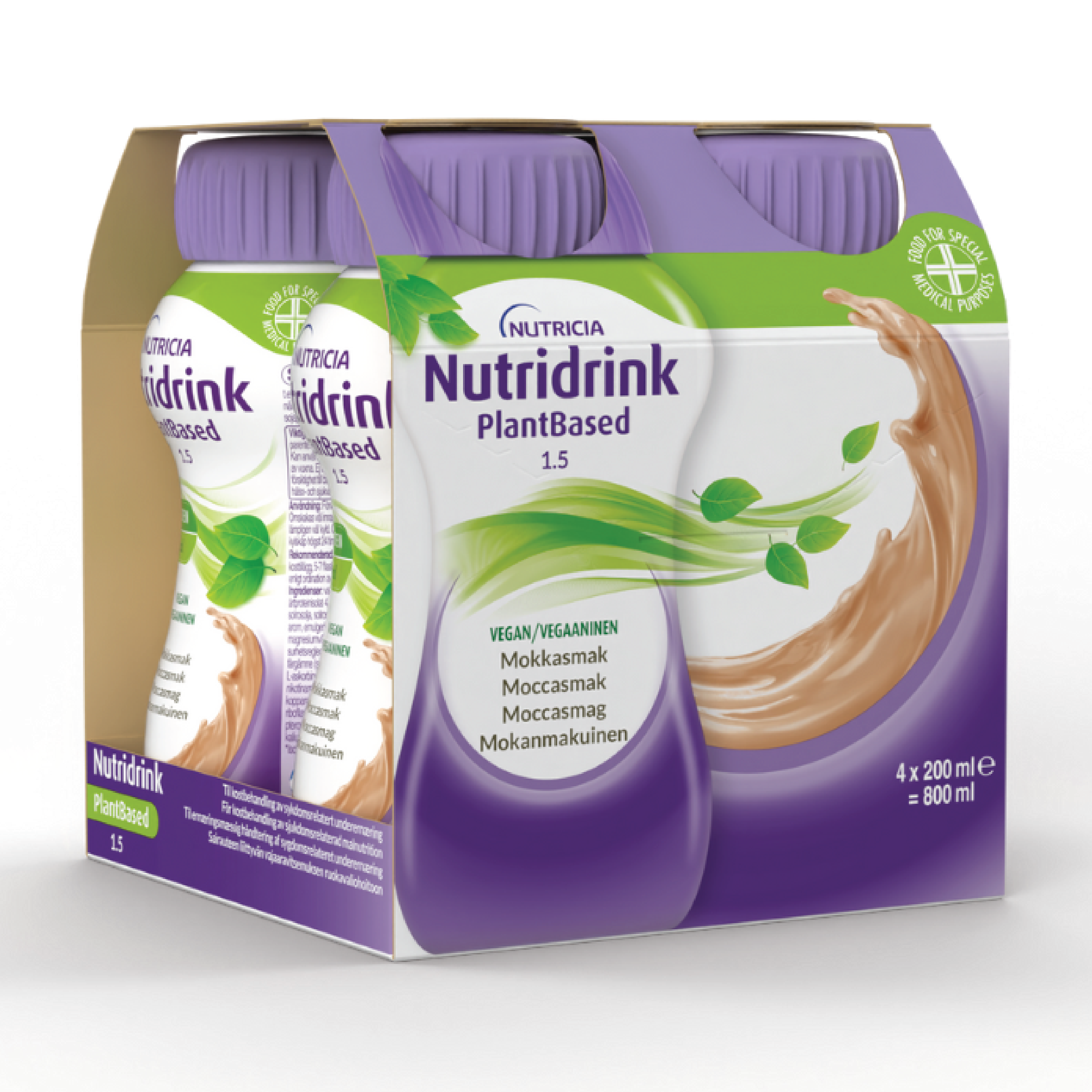 Nutridrink PlantBased 1,5 kcal/ml Næringsdrikk, Mokka, 4x200 ml