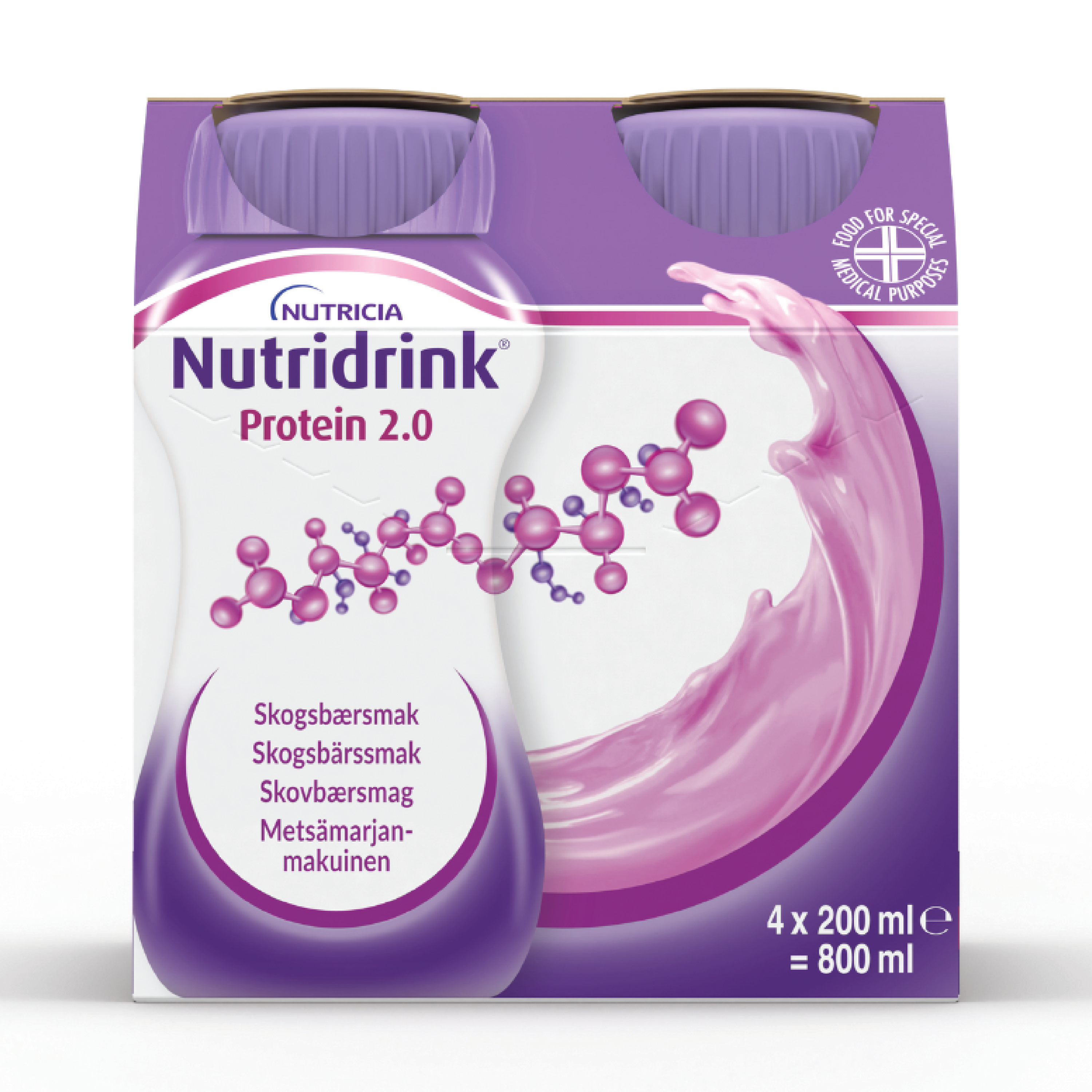 Nutridrink Protein 2.0 Næringsdrikk, Skogsbær, 4x200 ml