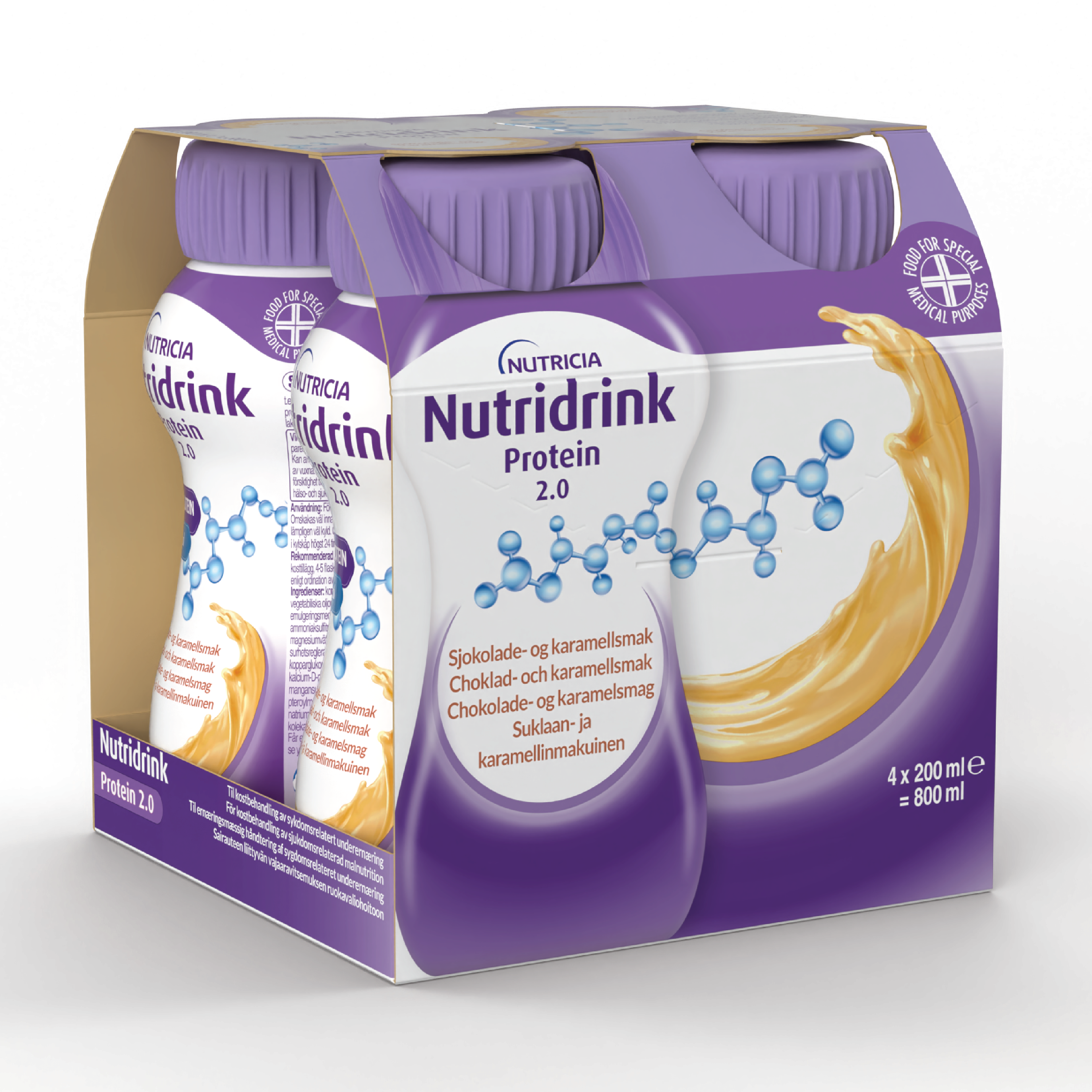 Nutridrink Protein 2.0 Næringsdrikk, Sjokolade/karamell, 4x200 ml