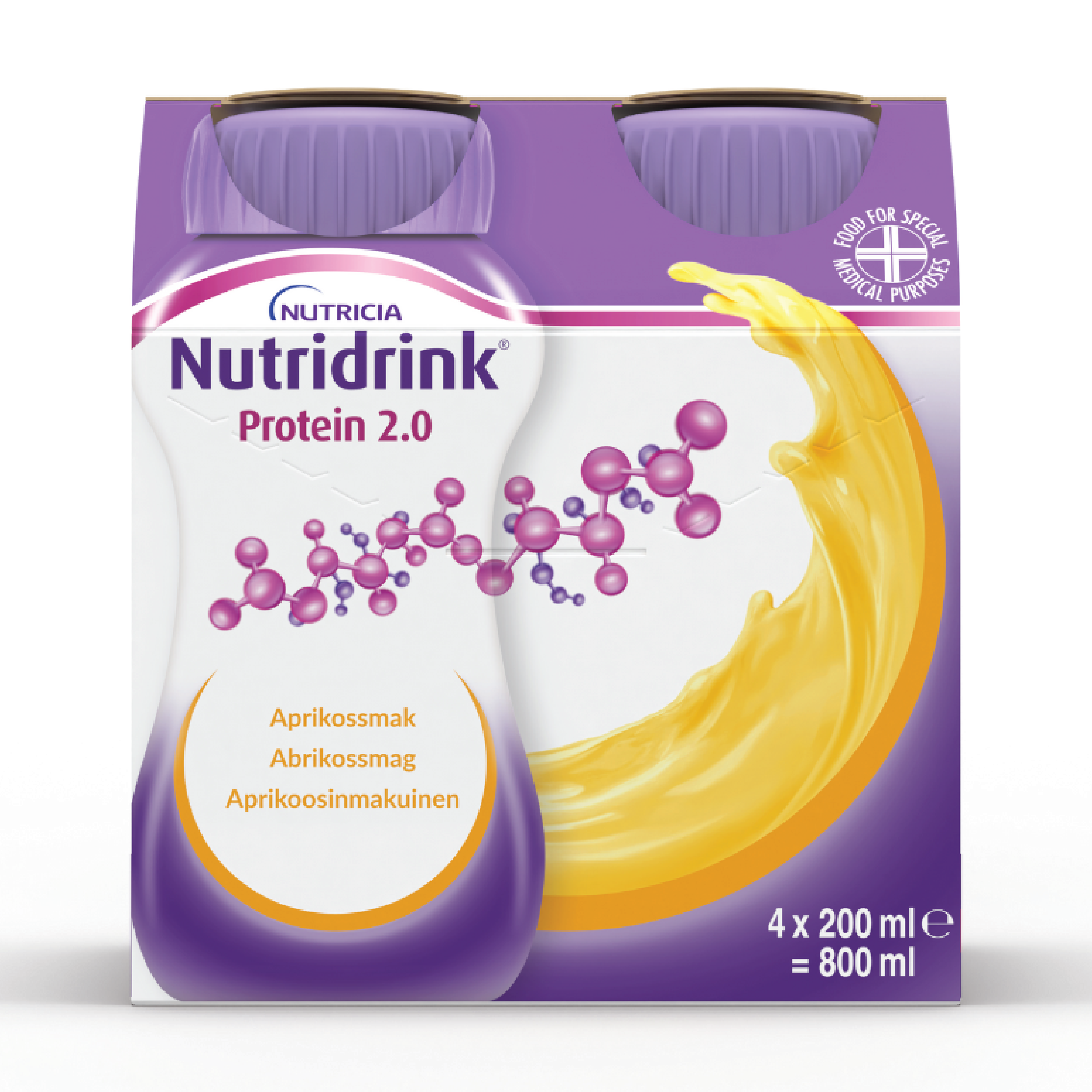 Nutridrink Protein 2.0 Næringsdrikk, Aprikos, 4x200 ml