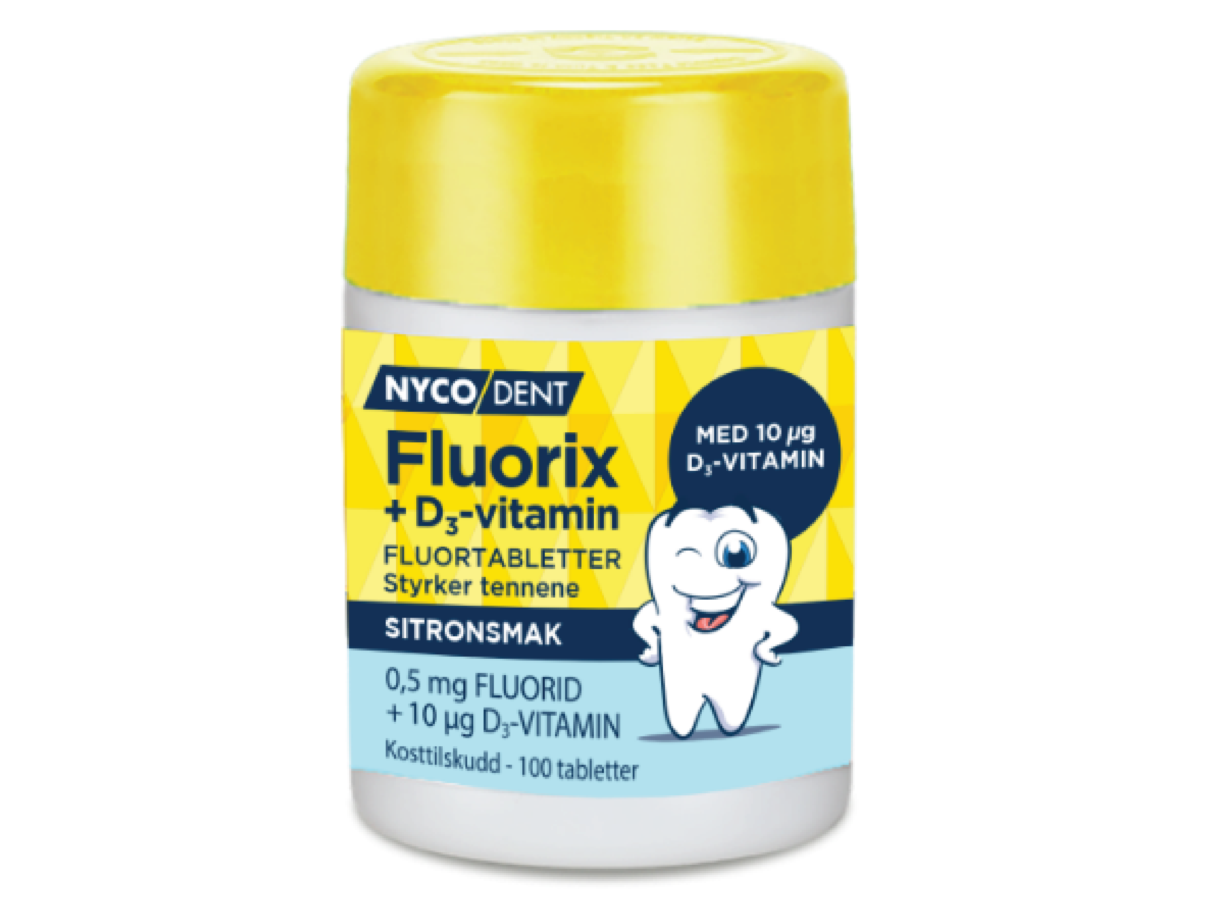 Nycodent Fluorix 0,5 mg + D-vitamin sitron, 100 stk