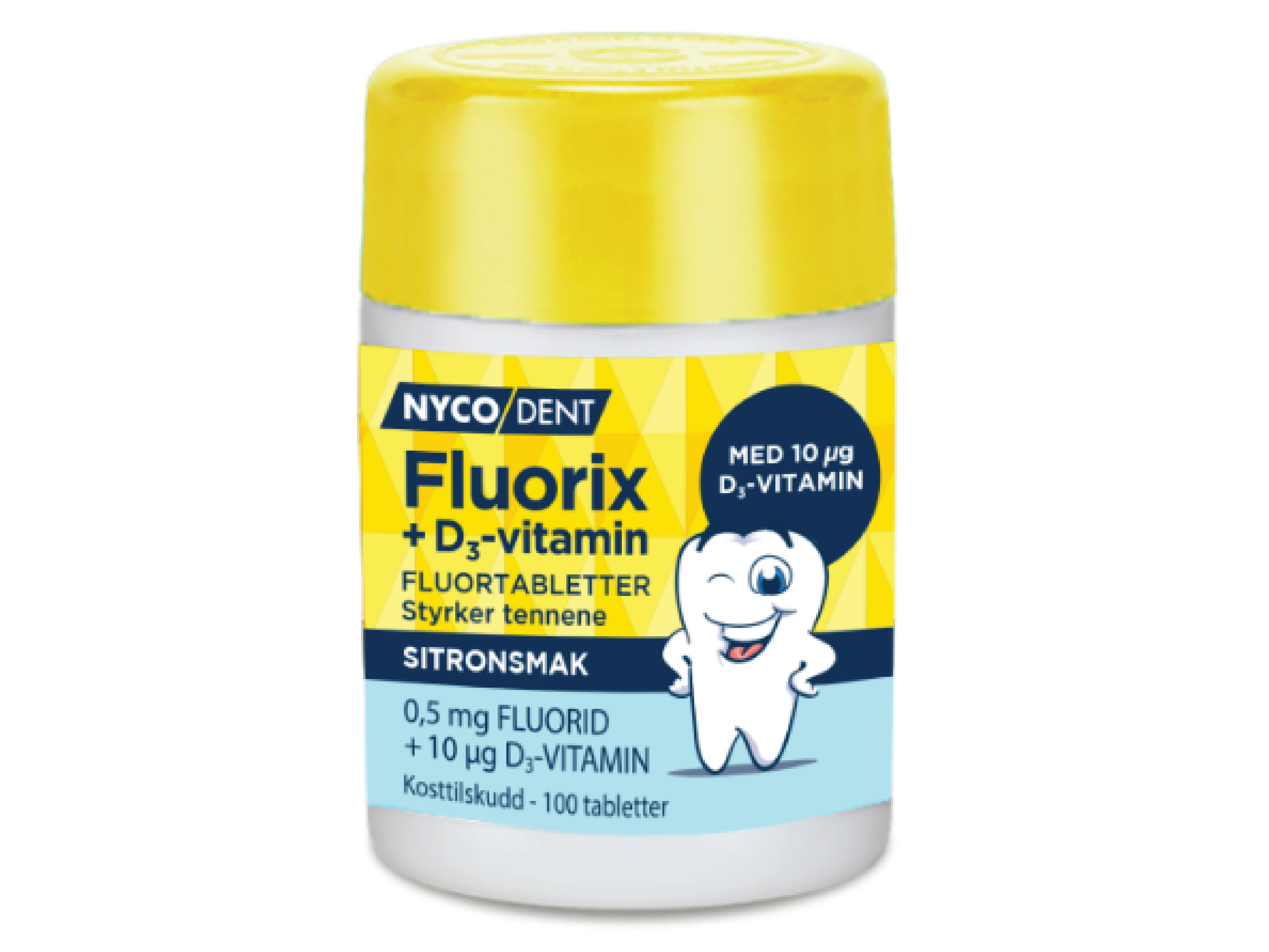 Nycodent Fluorix 0,5 mg + D-vitamin sitron, 100 stk