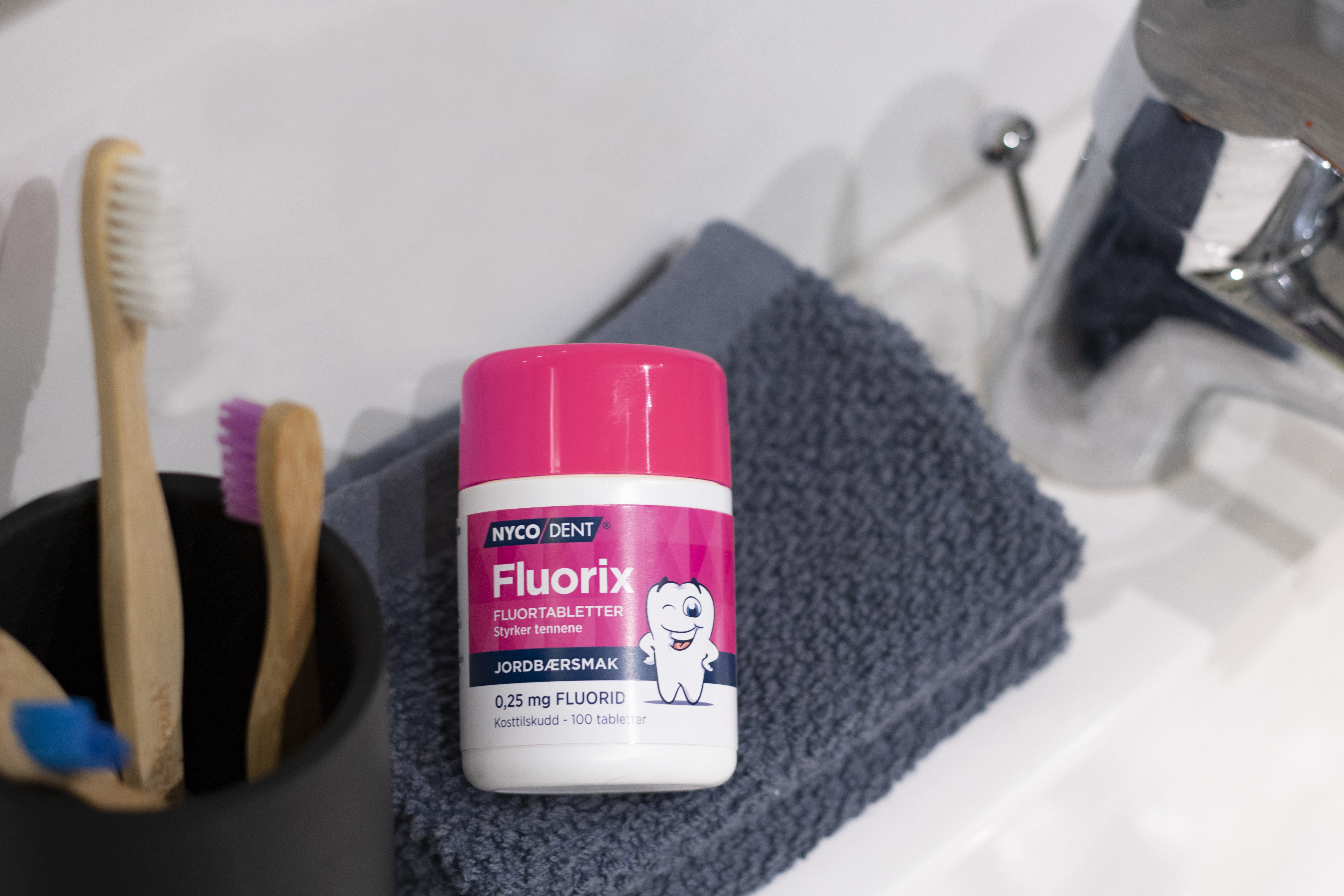 Nycodent Fluorix m/ Jordbær 0,25 mg, 100 stk.