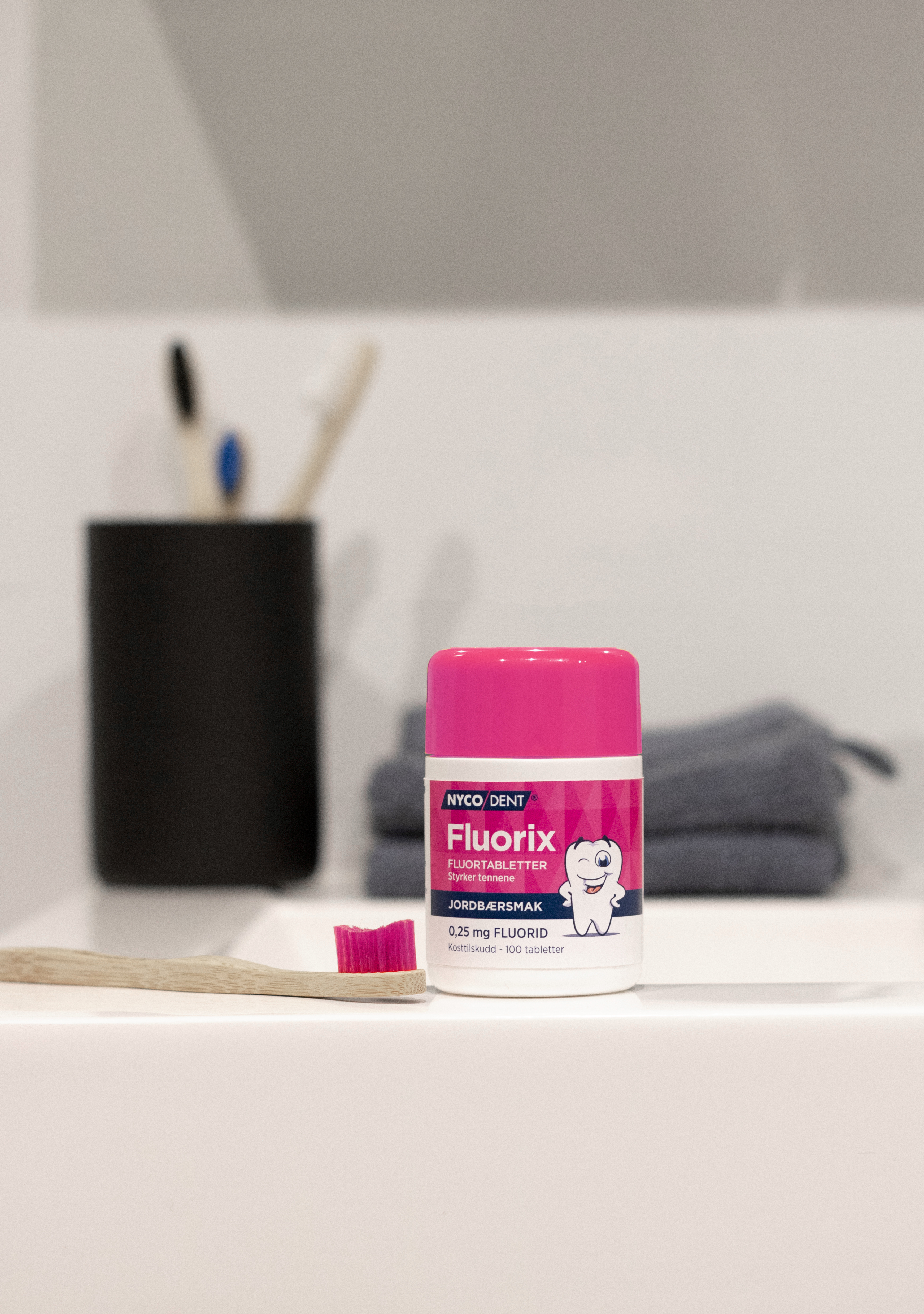 Nycodent Fluorix m/ Jordbær 0,25 mg, 100 stk.